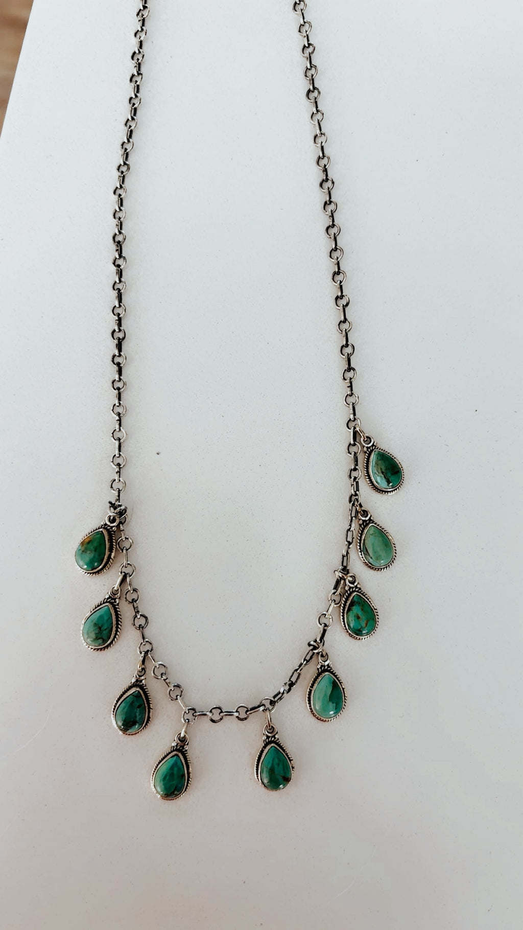 Kingman Turquoise Charm Necklace: Sterling Silver 925 (14-19” adjustable) 1/2” stones