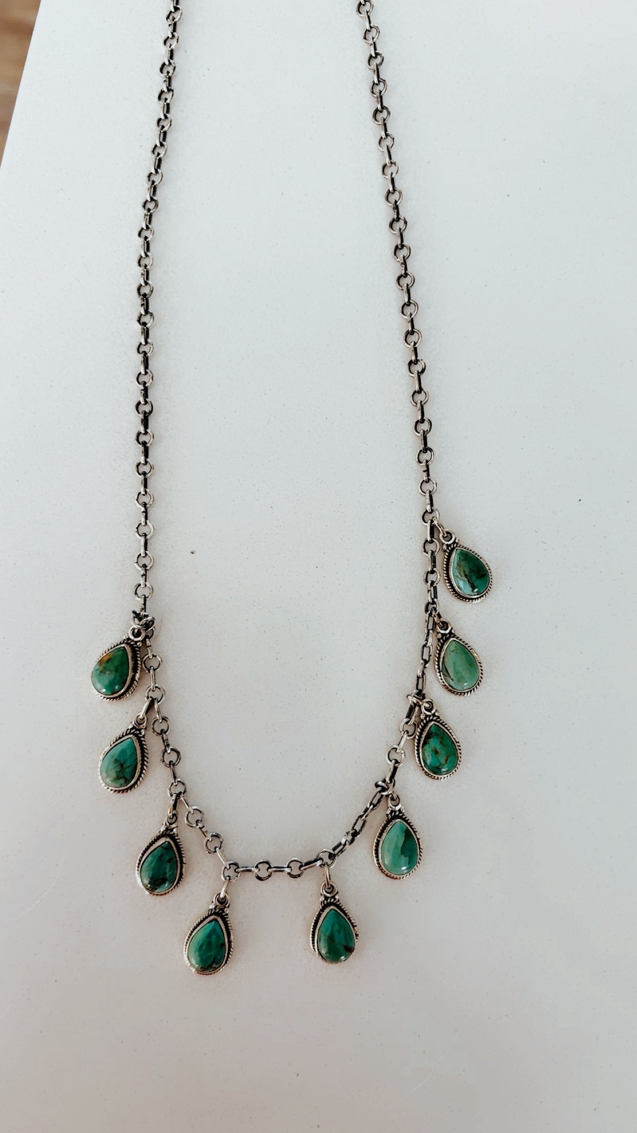 Kingman Turquoise Charm Necklace: Sterling Silver 925 (14-19” adjustable) 1/2” stones