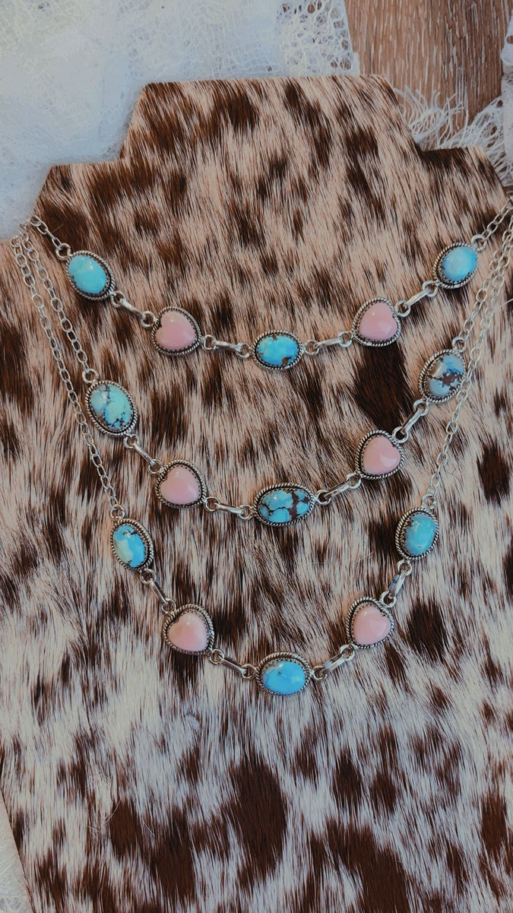Valentine’s Collection: Pink Conch & Golden Hills Adjustable Heart Choker Necklaces (15-20”) Sterling Silver 925