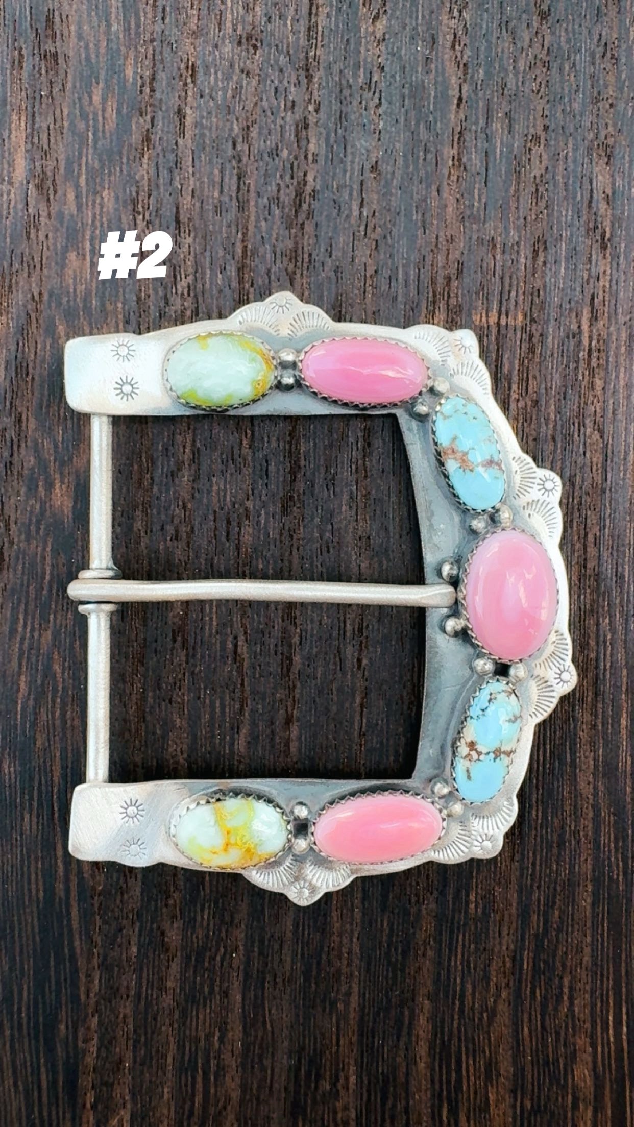 MULTI STONE BELT BUCKLES: Pink Conch, Palomino & Golden Hills Turquoise Solid Sterling Silver 925 Stamped with Matte Silver Finish (2 5/8” by 2 1/4”)
