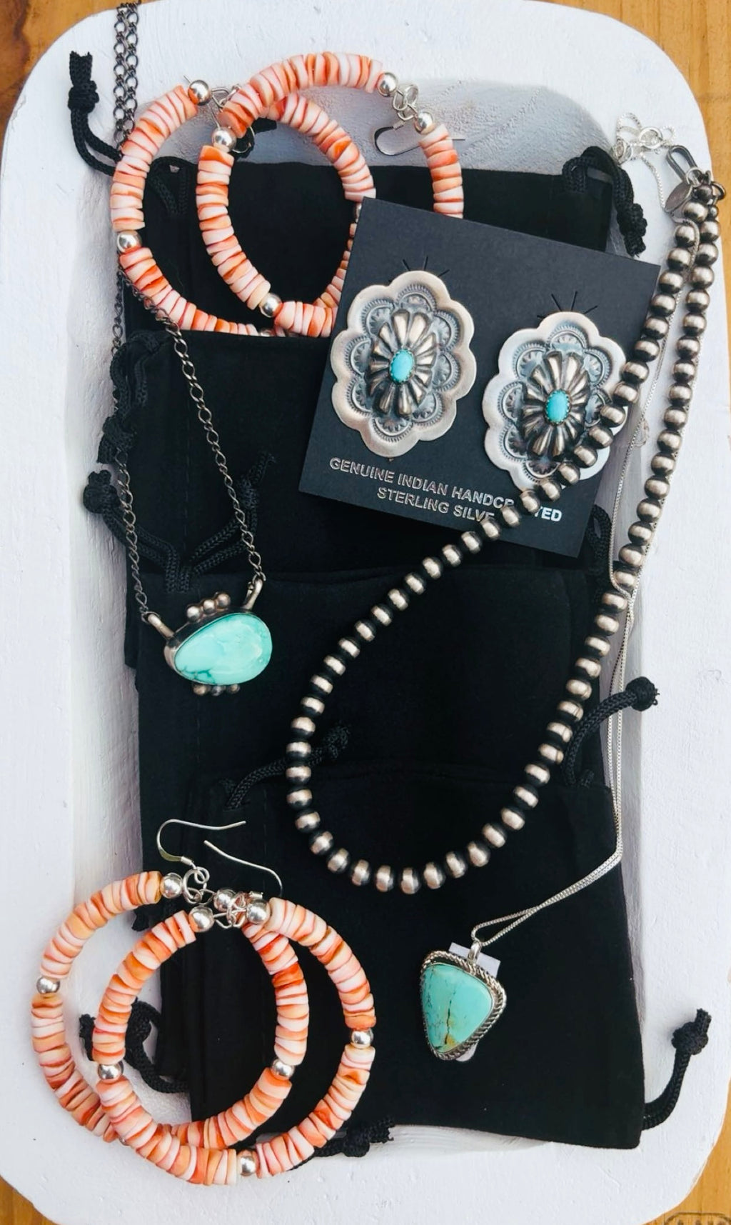NATIVE MADE STERLING DROP: Navajo/Native Made & Strung 925 Pieces