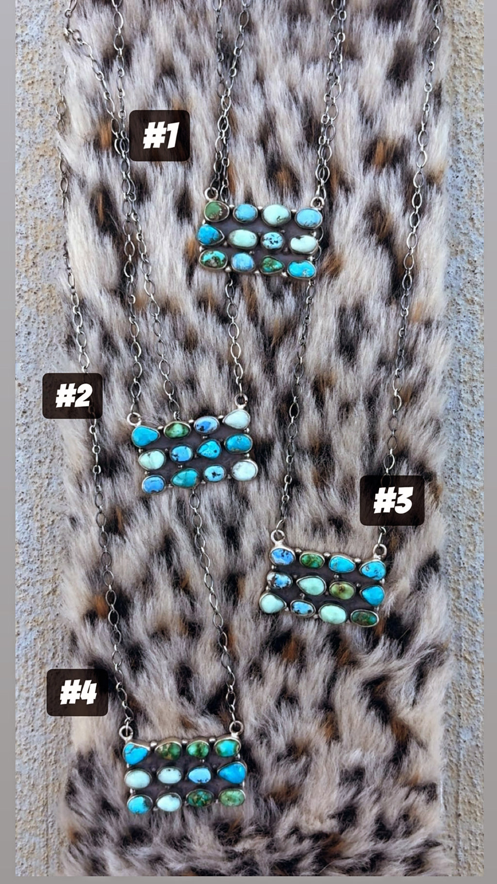 Multi Stone Bar Necklaces: Ft. Sonoran, Paloma, Golden Hills & Blue Ridge (Sterling Silver)              1 3/8” by 3/4” (20” adj. chain)