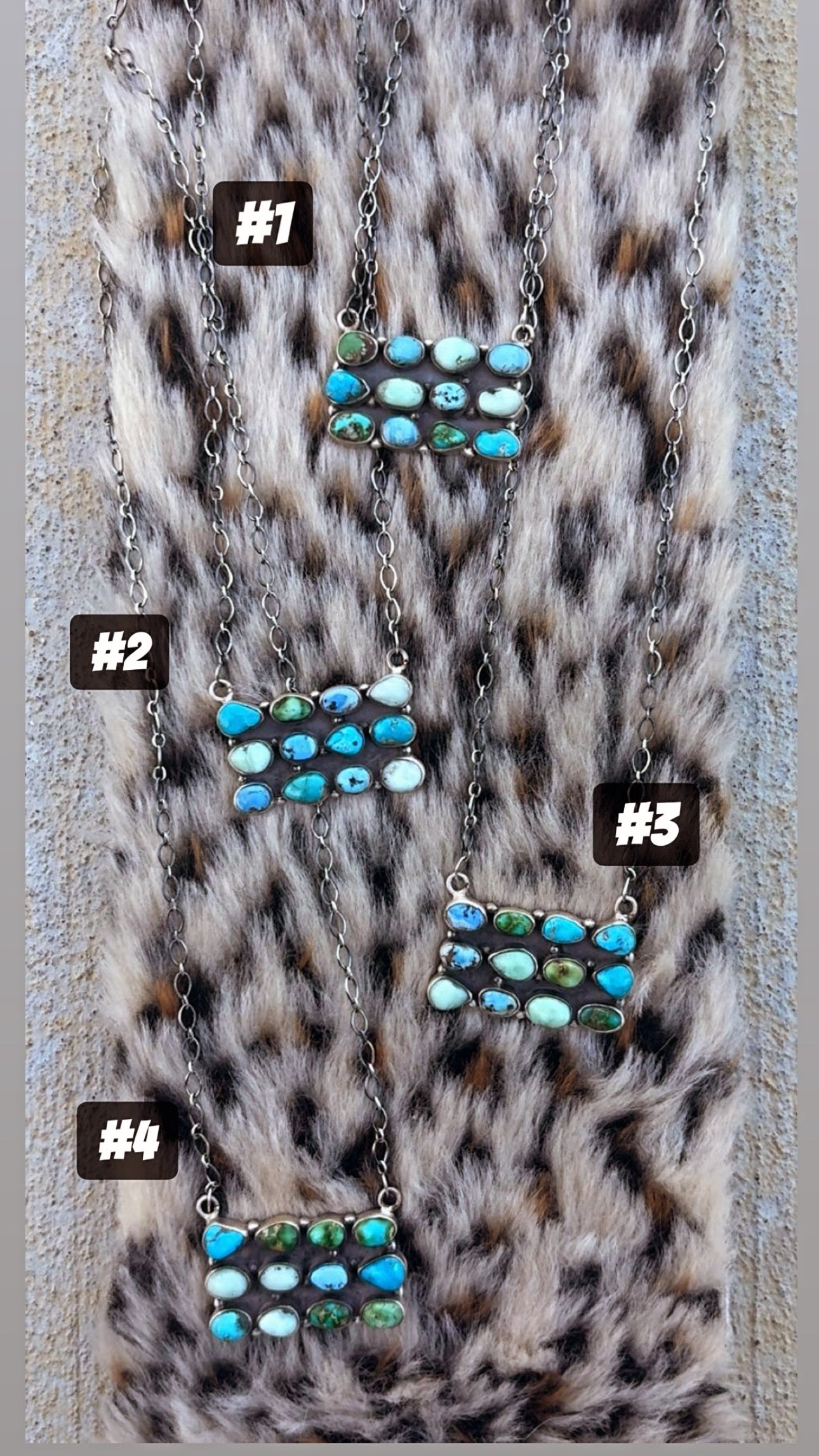 Multi Stone Bar Necklaces: Ft. Sonoran, Paloma, Golden Hills & Blue Ridge (Sterling Silver)              1 3/8” by 3/4” (20” adj. chain)