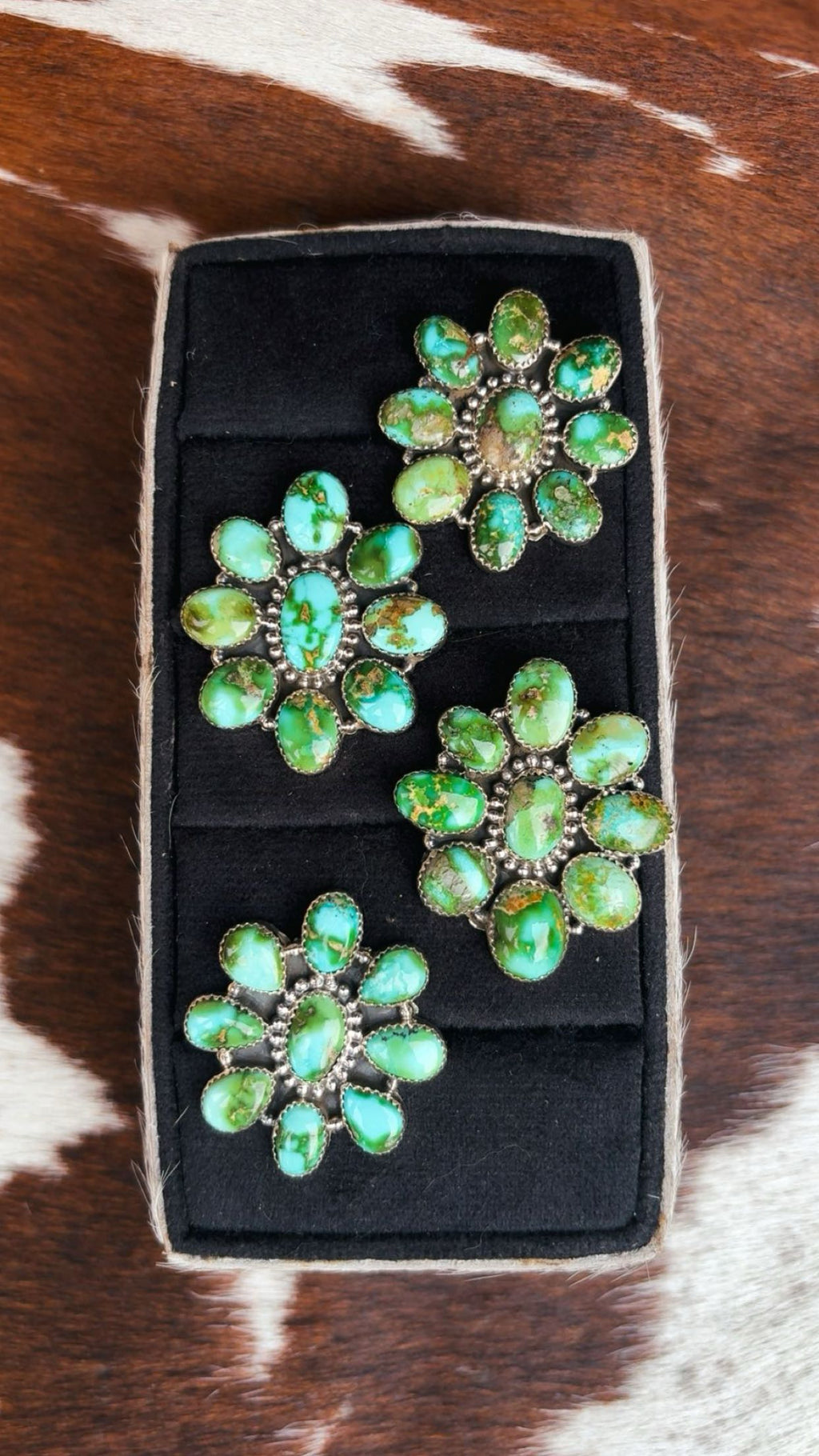 SONORAN TURQUOISE CLUSTER RINGS: Solid Sterling 925, Adjustable size 6-9.5 (All 1.5-1.75”)