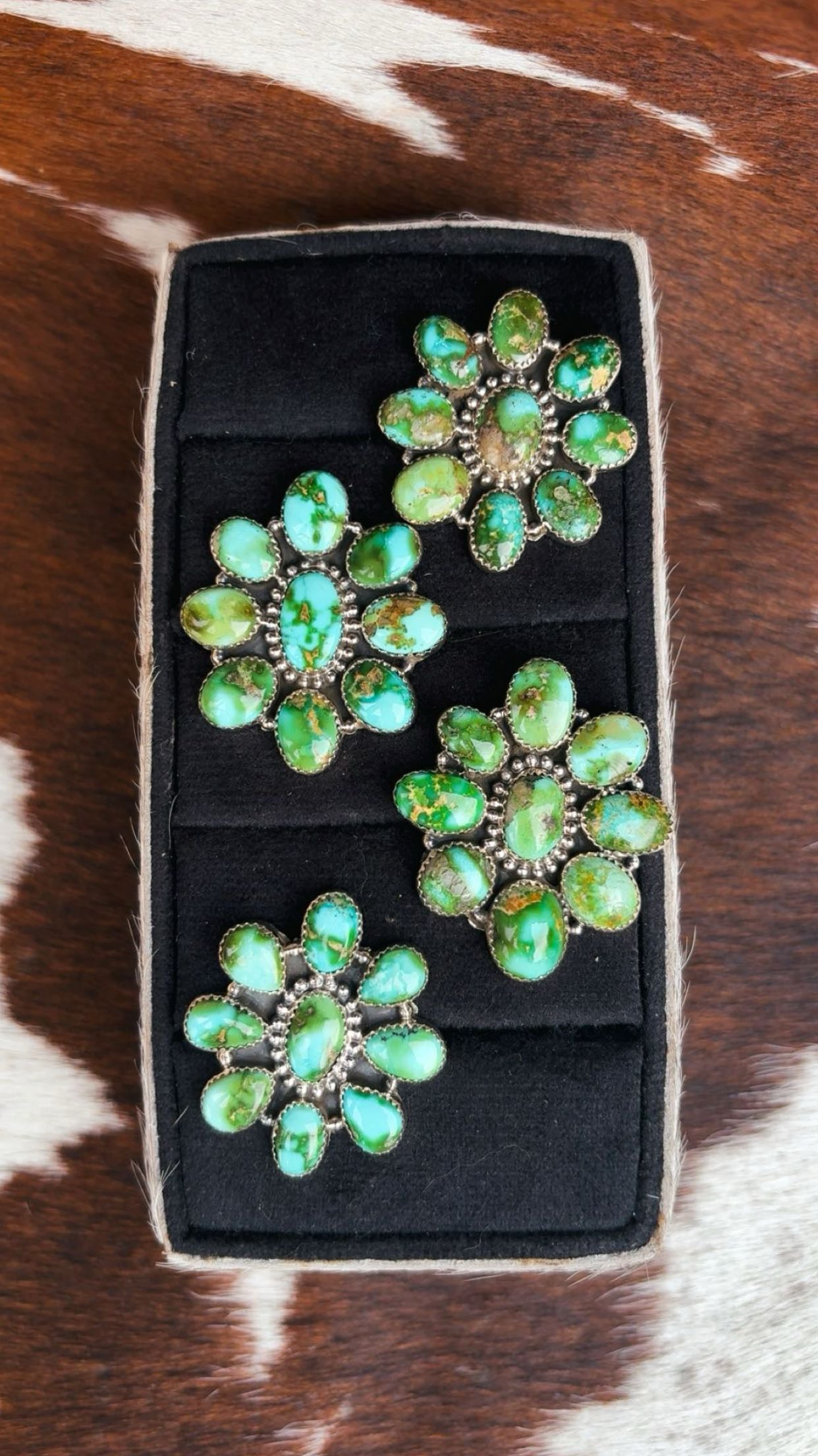 SONORAN TURQUOISE CLUSTER RINGS: Solid Sterling 925, Adjustable size 6-9.5 (All 1.5-1.75”)