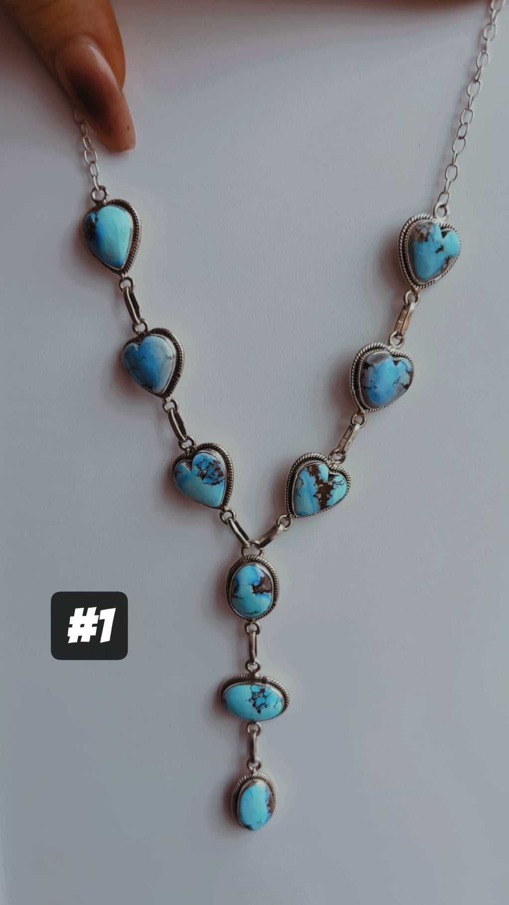 Valentine’s Collection: Golden Hills Statement Heart Lariat Necklaces (15-20” adjustable) 1/2” Stones Sterling Silver