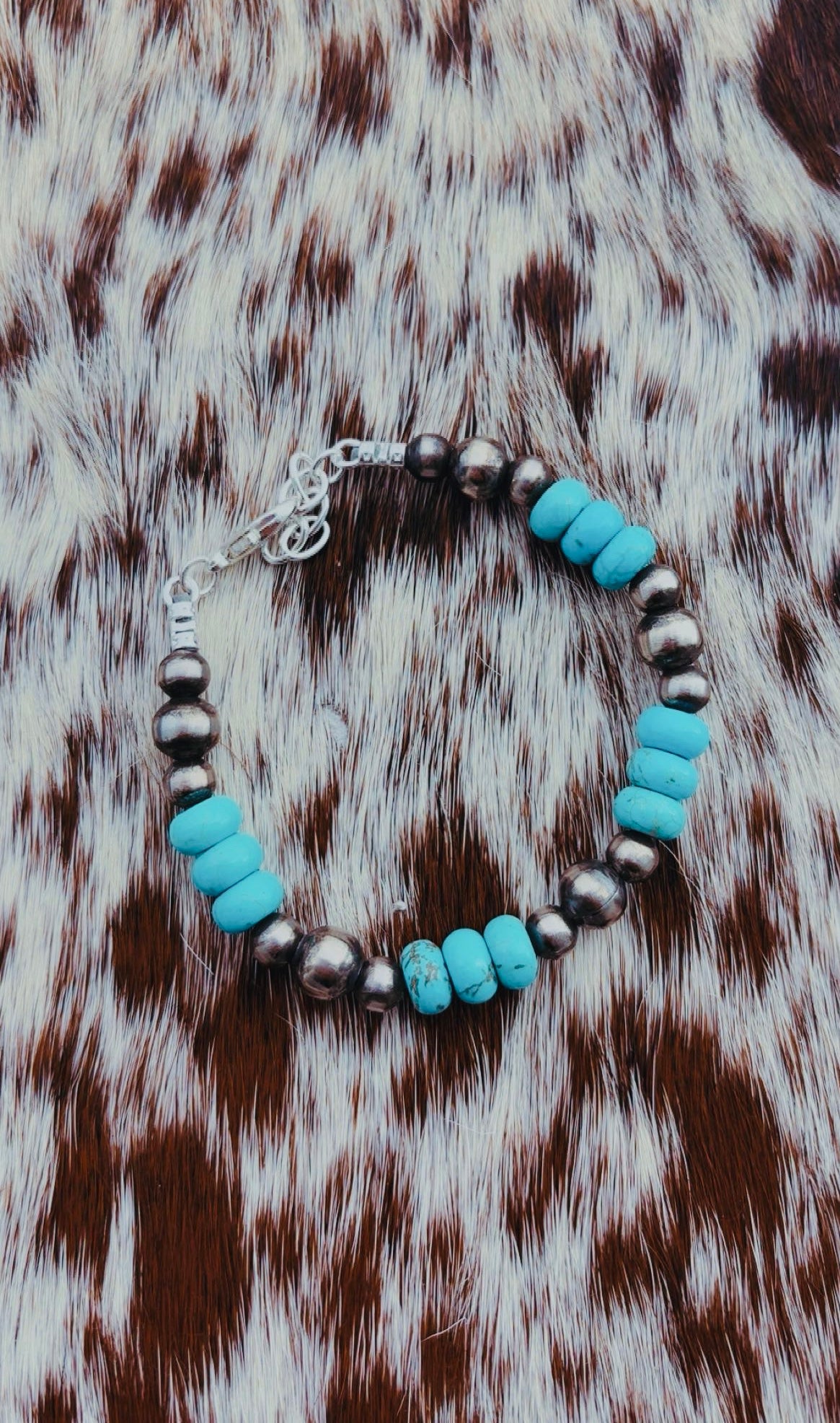 6-8mm German Silver Navajo Made & Strung Pearl & Kingman bracelets! 7” length