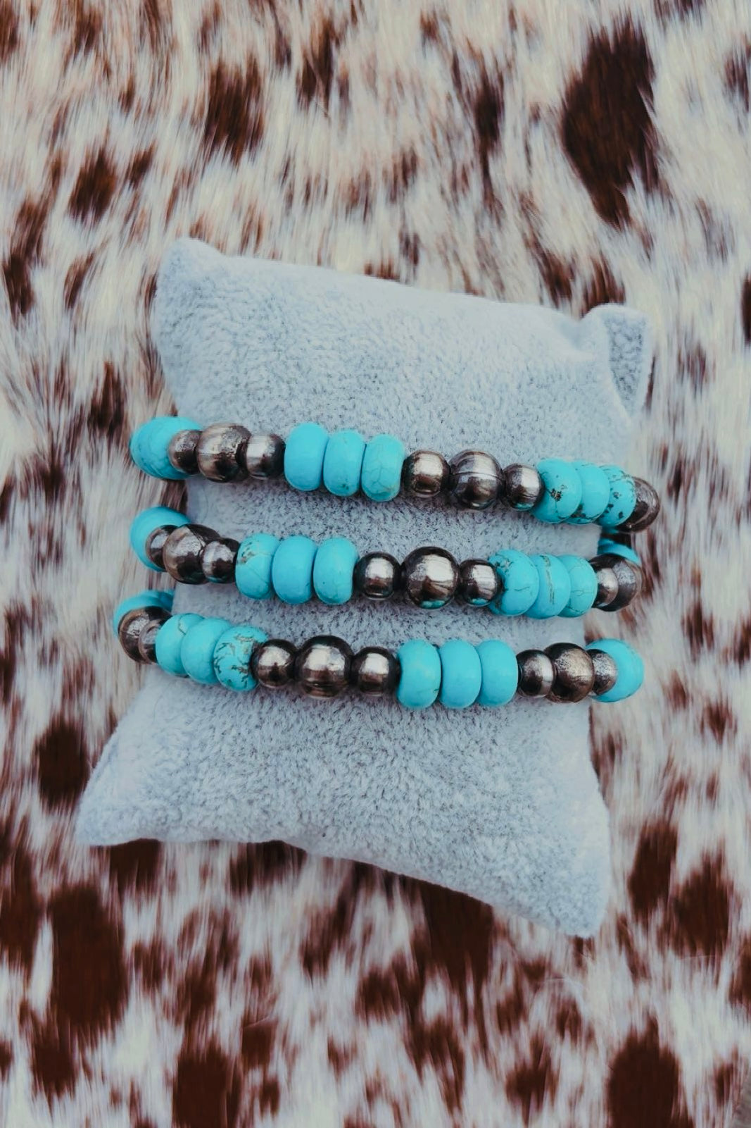 6-8mm German Silver Navajo Made & Strung Pearl & Kingman bracelets! 7” length