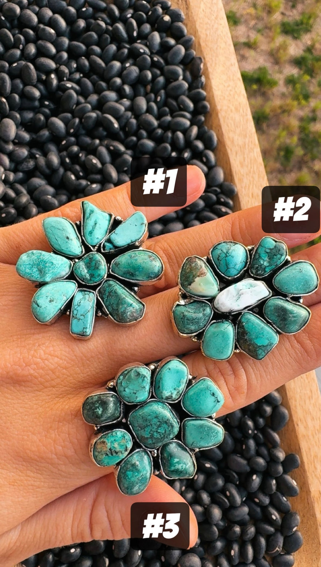 Natural Turquoise Sterling Plated Cluster Rings!