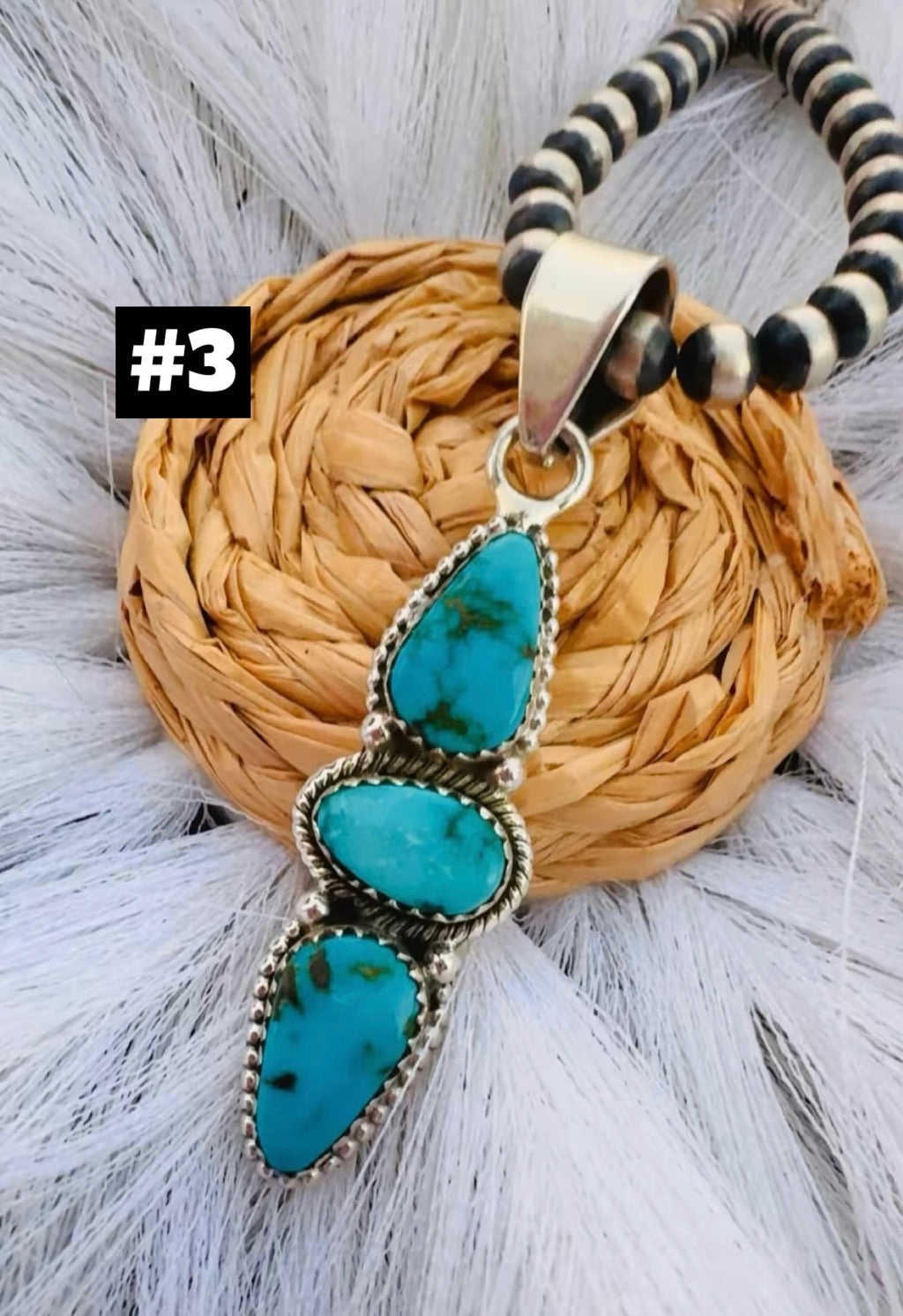 LONE MOUNTAIN TURQUOISE: Sterling Silver Cluster Pendants (all fit up to 7mm pearls)