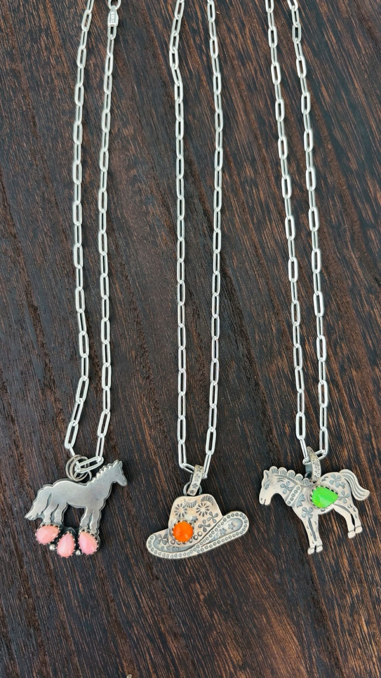 HORSES & HATS: Sterling Silver 925 Paperclip Chain Necklaces with removable pendants 17-20”