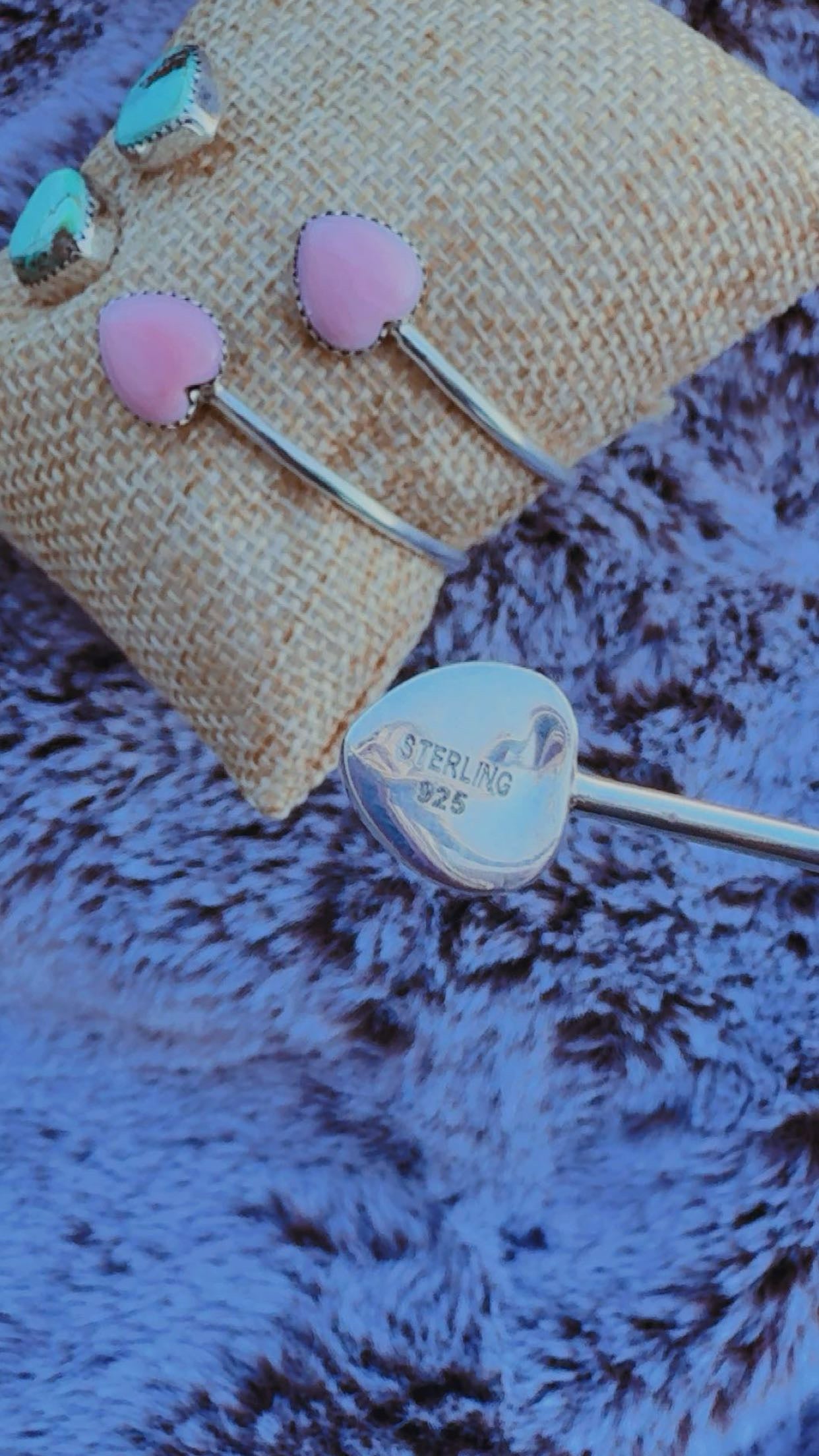 Valentines Collection: Sterling Golden Hills & Pink Conch Adj. Bypass Heart Cuffs (fit 5 3/4-7” wrist)