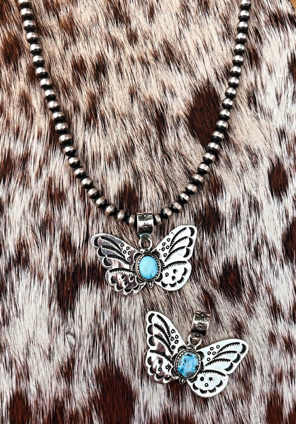 Golden Hills Sterling Silver Detail Plated Butterfly Pendants: 925 Plated, 1.5” by 1” (fits up to 6mm pearls) signed by artist, non native!