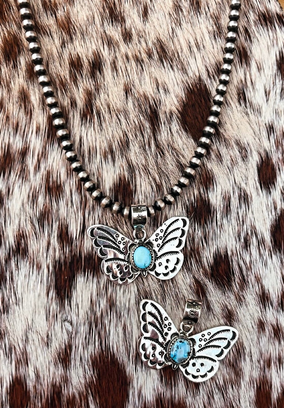 Golden Hills Sterling Silver Detail Plated Butterfly Pendants: 925 Plated, 1.5” by 1” (fits up to 6mm pearls) signed by artist, non native!