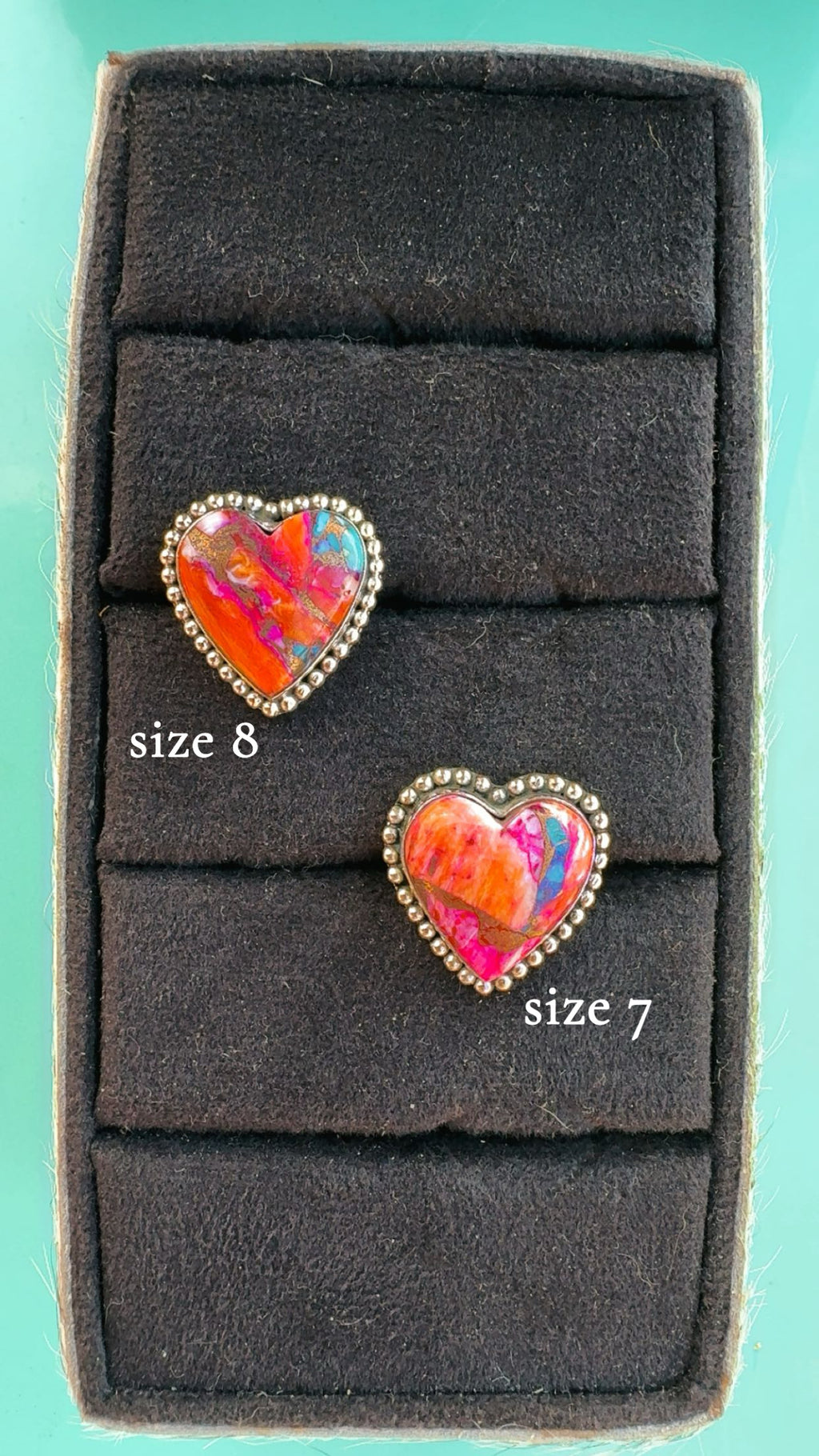 Kingman & Pink Dahlia Heart Rings: Sterling 925 (7/8”)