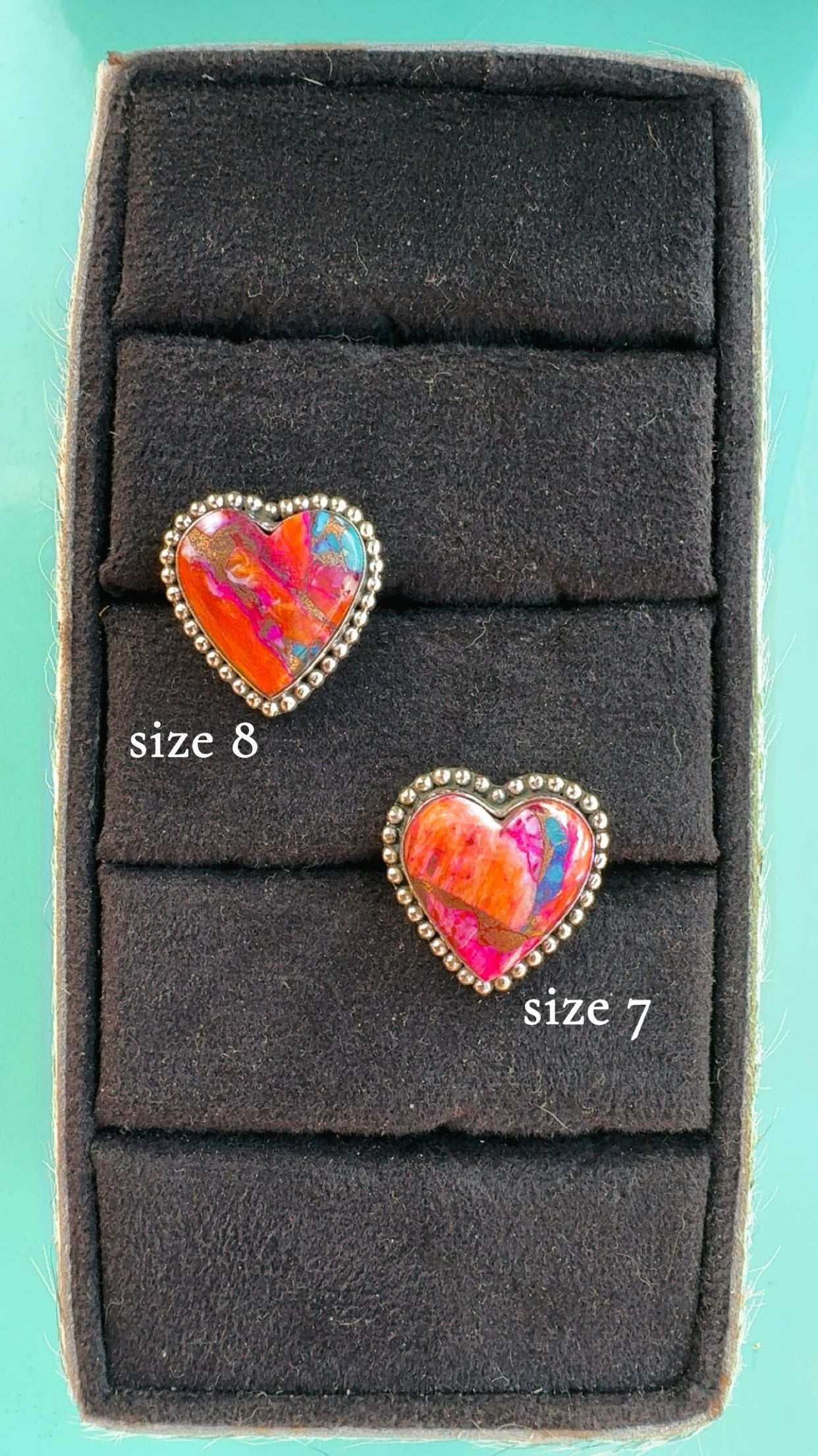 Kingman & Pink Dahlia Heart Rings: Sterling 925 (7/8”)