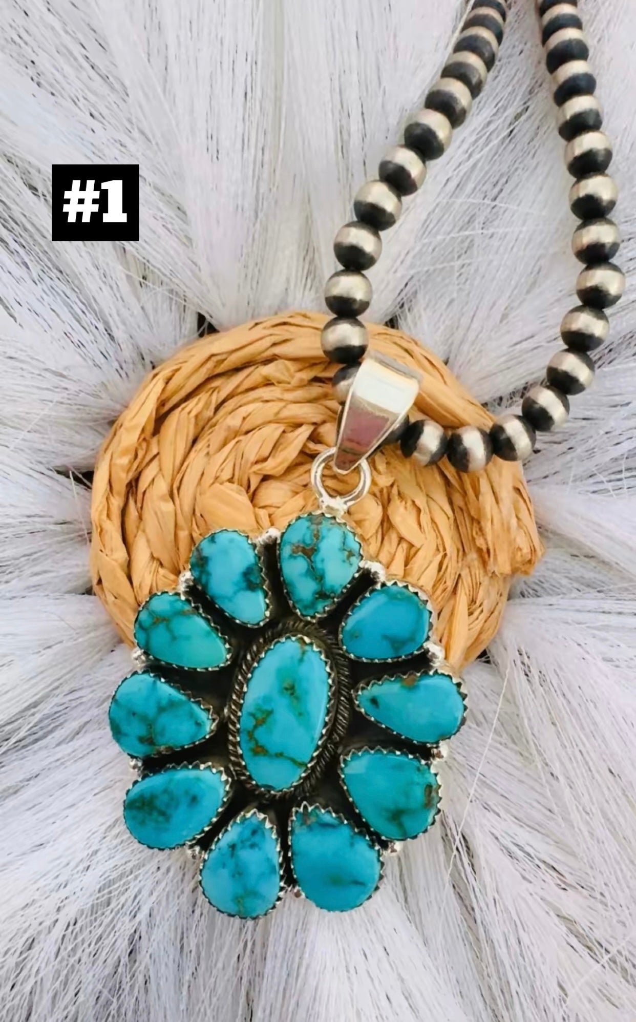 LONE MOUNTAIN TURQUOISE: Sterling Silver Cluster Pendants (all fit up to 7mm pearls)