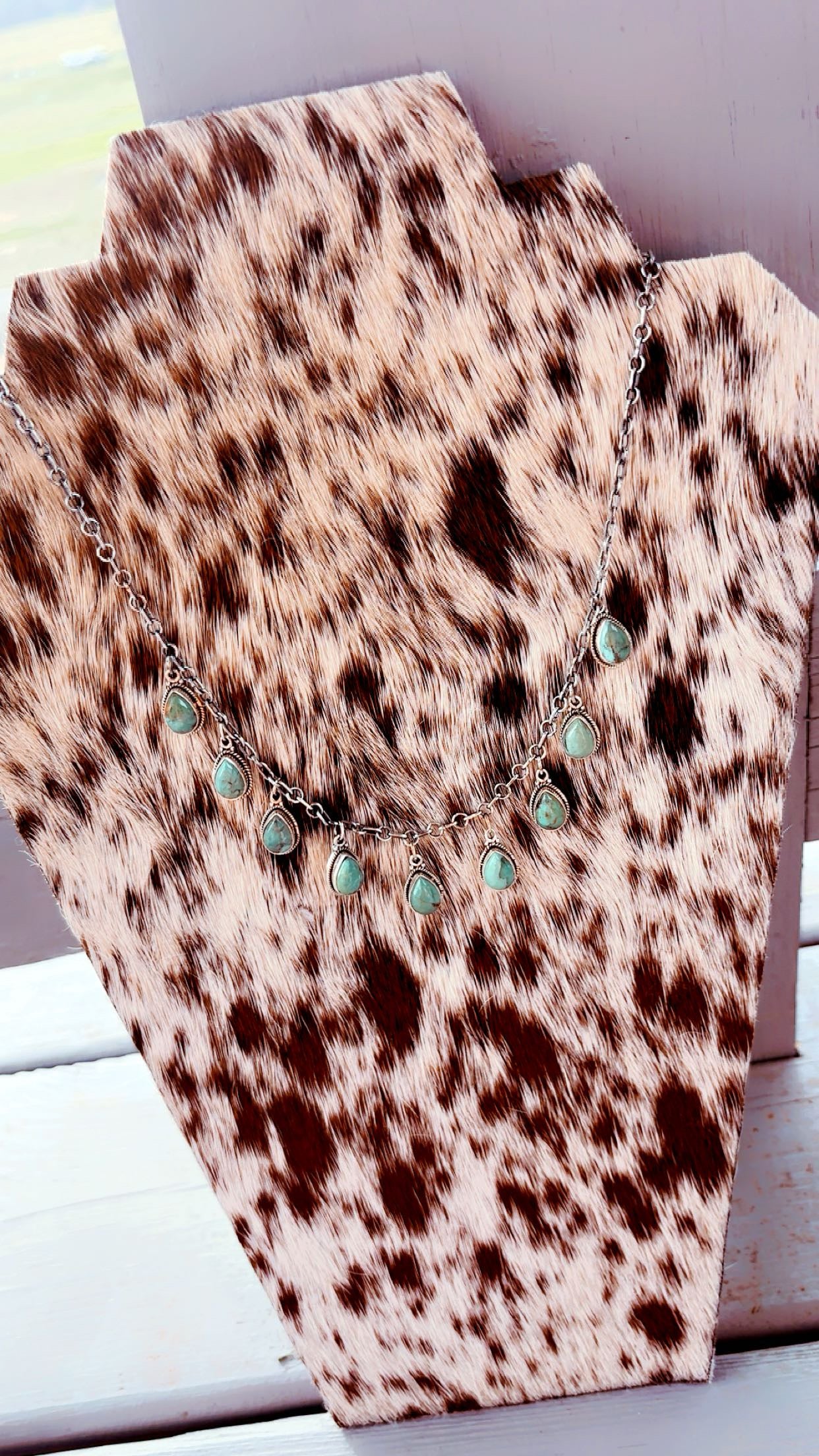 Kingman Turquoise Charm Necklace: Sterling Silver 925 (14-19” adjustable) 1/2” stones