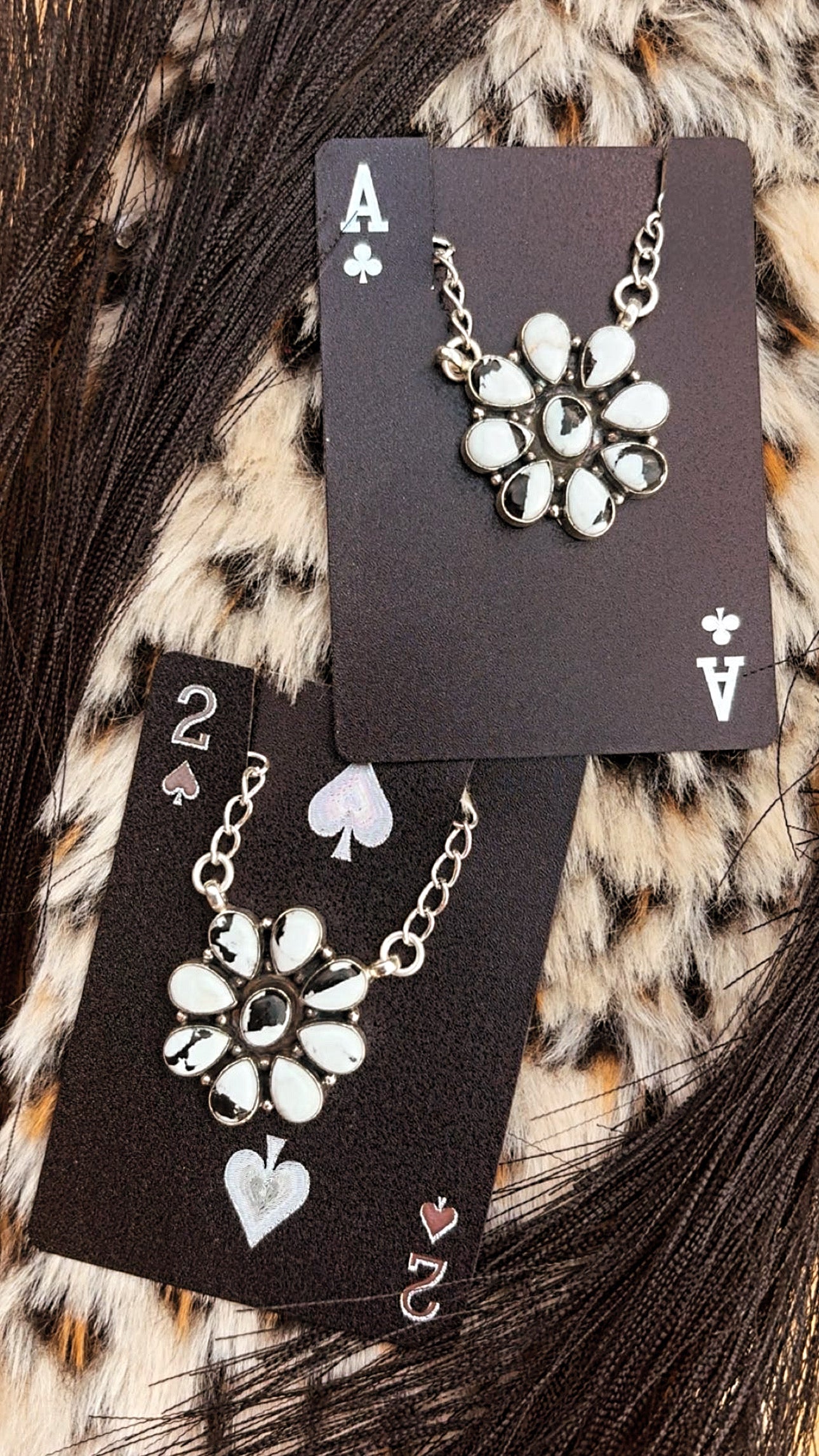WHITE BUFFALO PLATED CLUSTER NECKLACES: Sterling 925 Plated! 1 1/8” with 20” adjustable chain