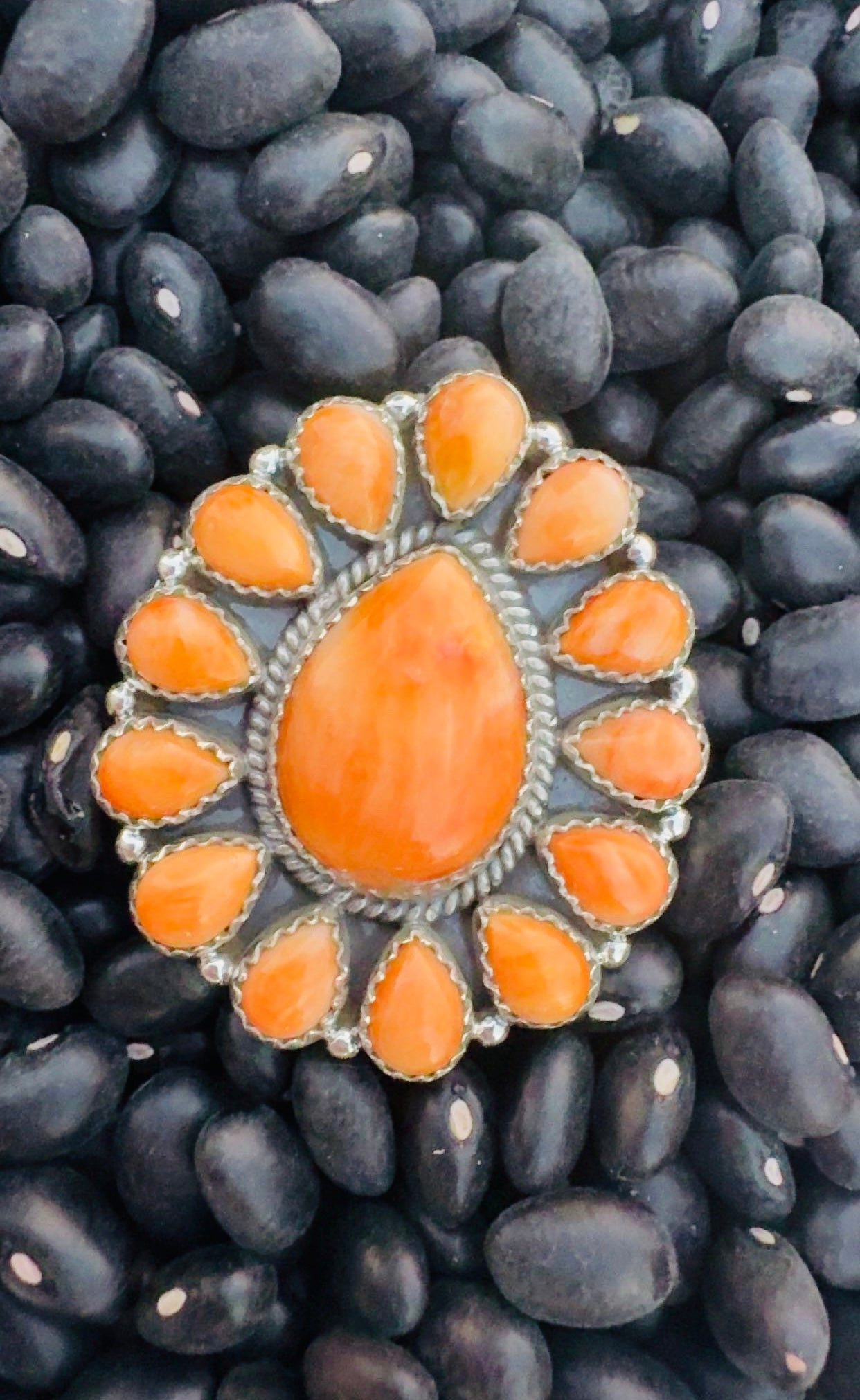 ORANGE SUNSET DROP: Ft. Orange Spiny & Composite Sterling Silver Pieces