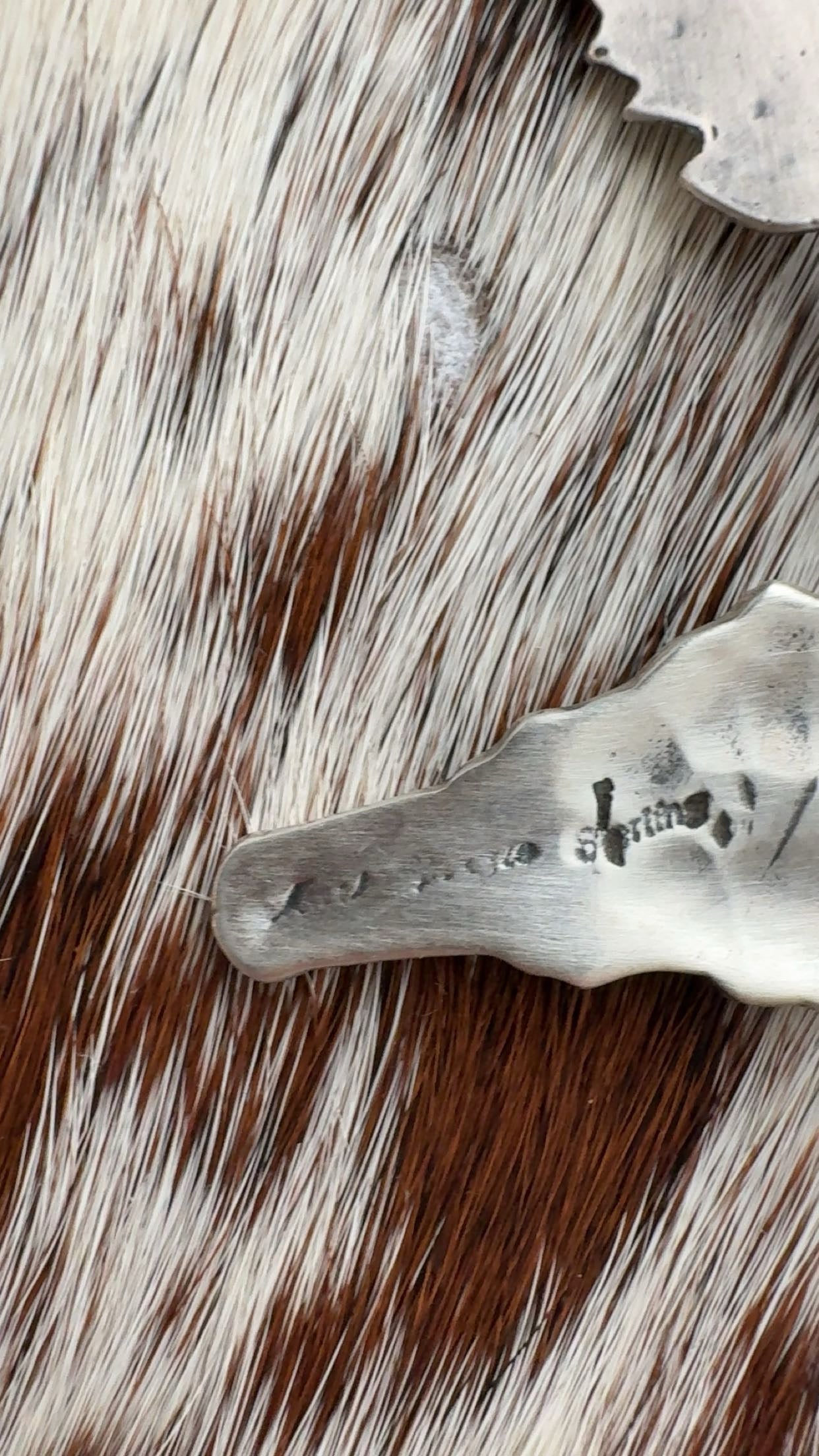 Native Made Multi-Stone Steer Head Necklace: Signed “GRHS” featuring Sterling & red/orange/purple spiny stones (3”x 2”)