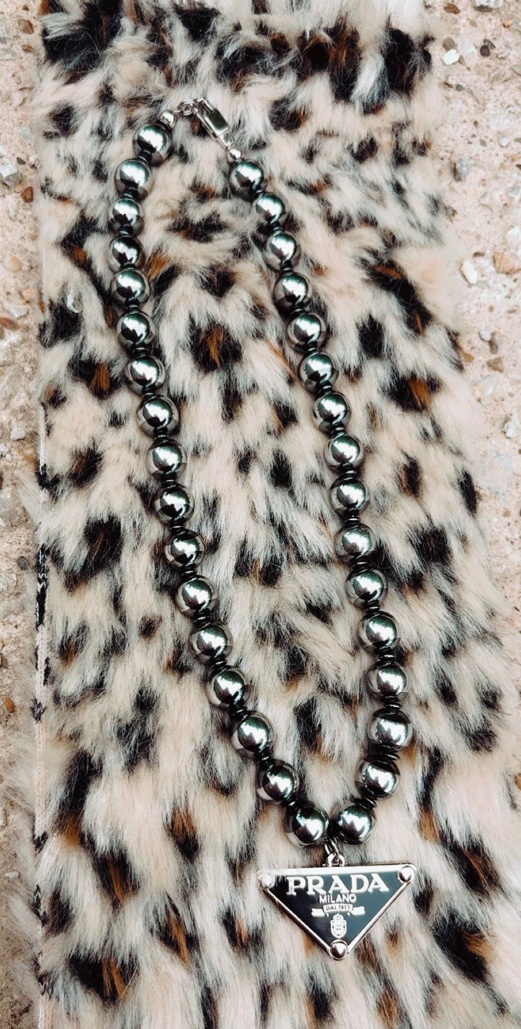 CHUNKY PRADA PEARLS: 10mm Hematite Pearls with Prada Tag 16” & 18” (Black or White) (non tarnish & hypoallergenic!) PRE ORDER- please allow 2 weeks biz days!