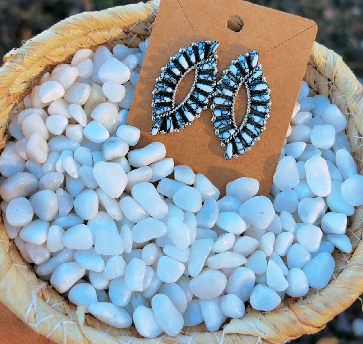 Davina Benally Navajo Handmade/Signed Fish Tail Sterling Studs in White Buffalo
