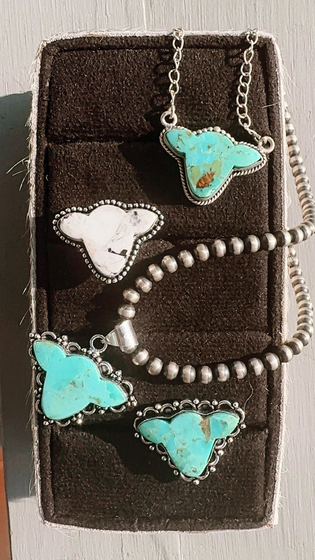 COW HEAD DROP: Kingman & White Buffalo Sterling Silver/Plated 925 Pieces
