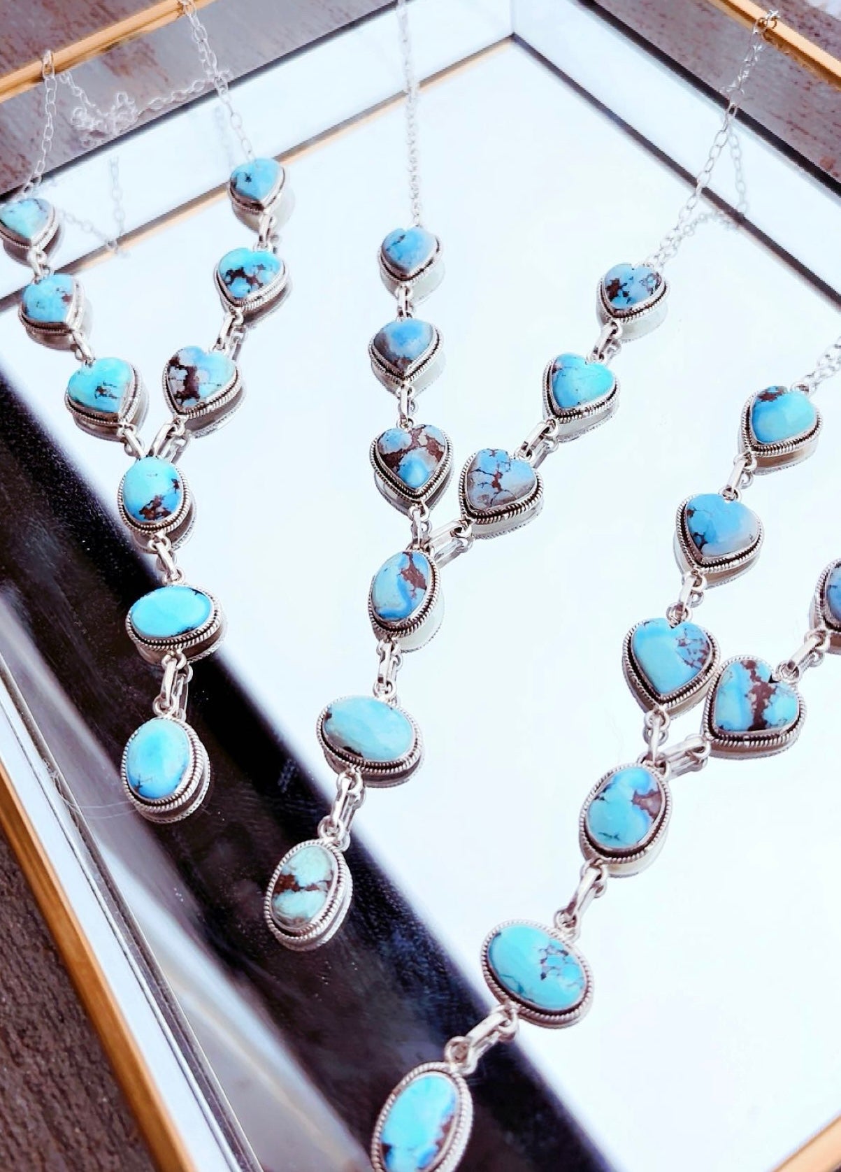 Valentine’s Collection: Golden Hills Statement Heart Lariat Necklaces (15-20” adjustable) 1/2” Stones Sterling Silver