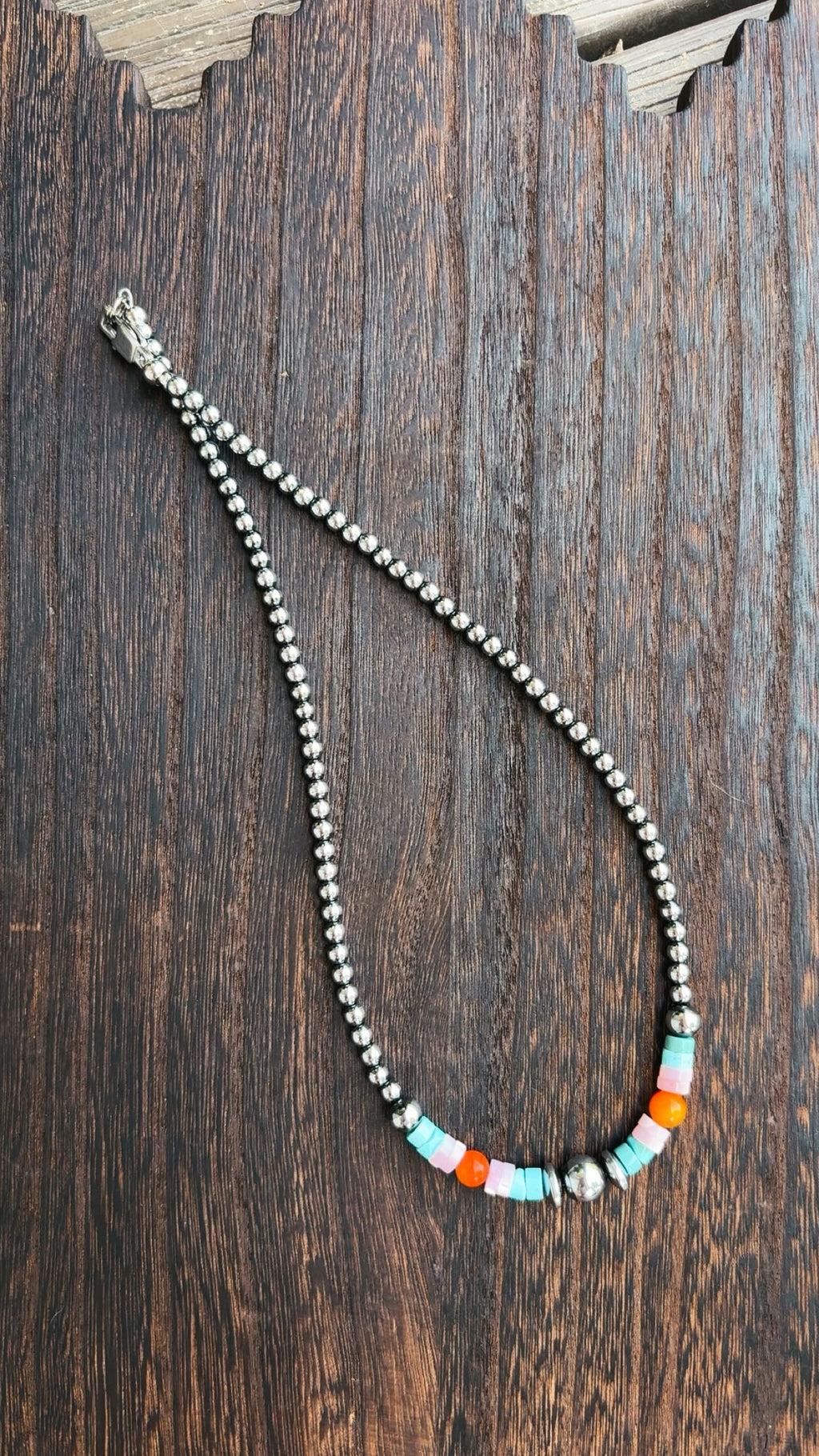 “CANDY COWGIRL” 4 & 6mm hematite pearls with pink opal/orange jasper & turquoise magnesite beads (non tarnish & hypoallergenic)**1.5 week biz day TAT to be strung