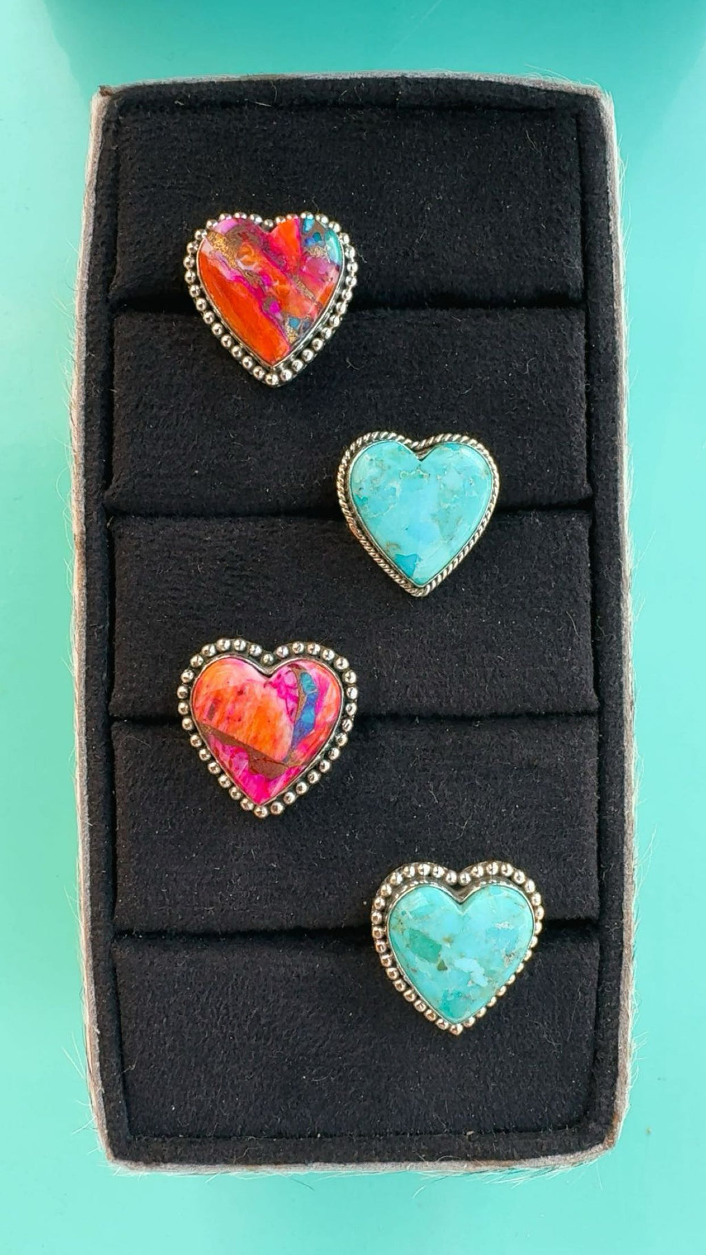Kingman & Pink Dahlia Heart Rings: Sterling 925 (7/8”)