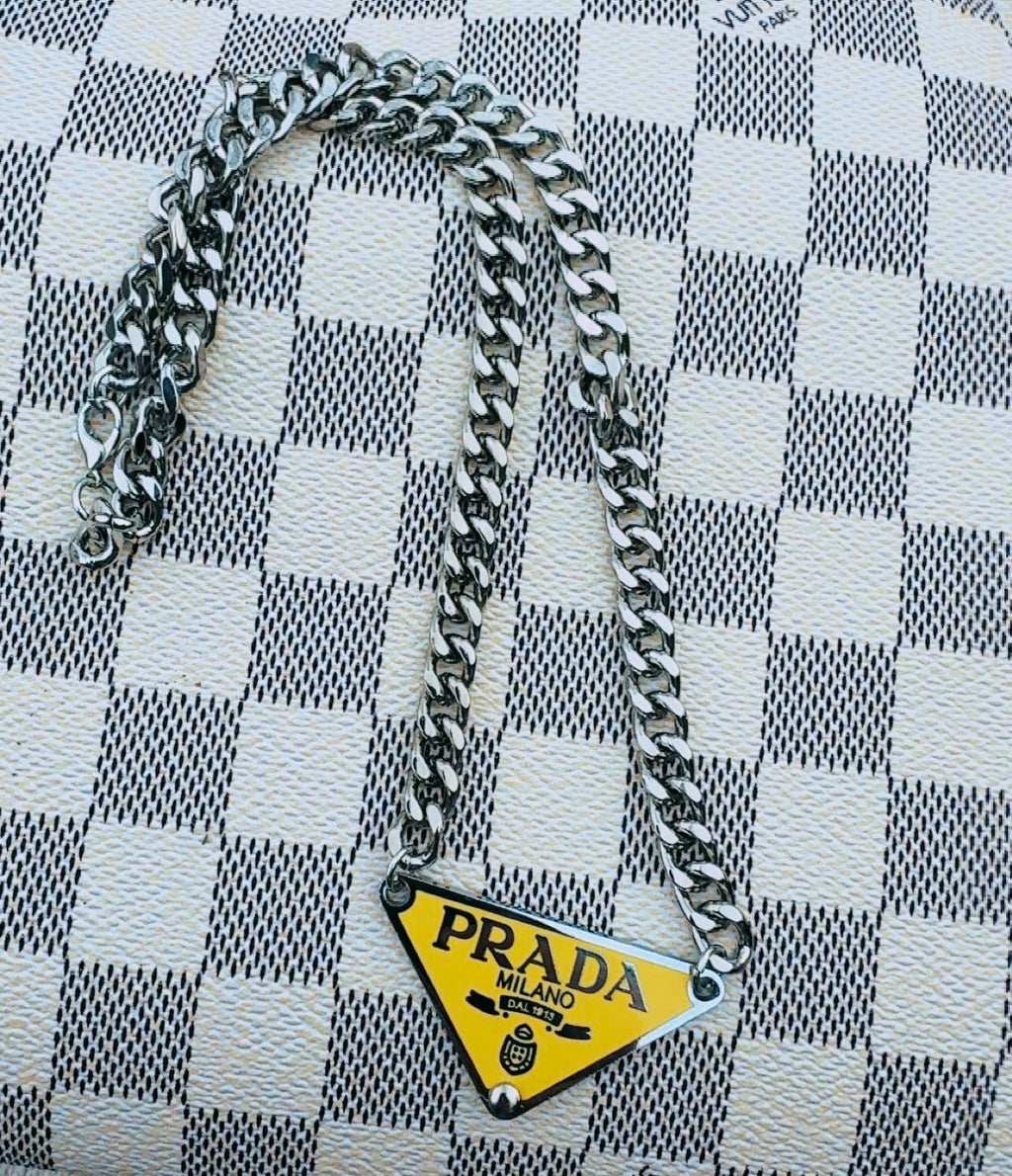 YELLOW PRADA STAINLESS STEEL CHAIN NECKLACE/HONEY DAHLIA STERLING SILVER NAJA RING SET (adjustable)