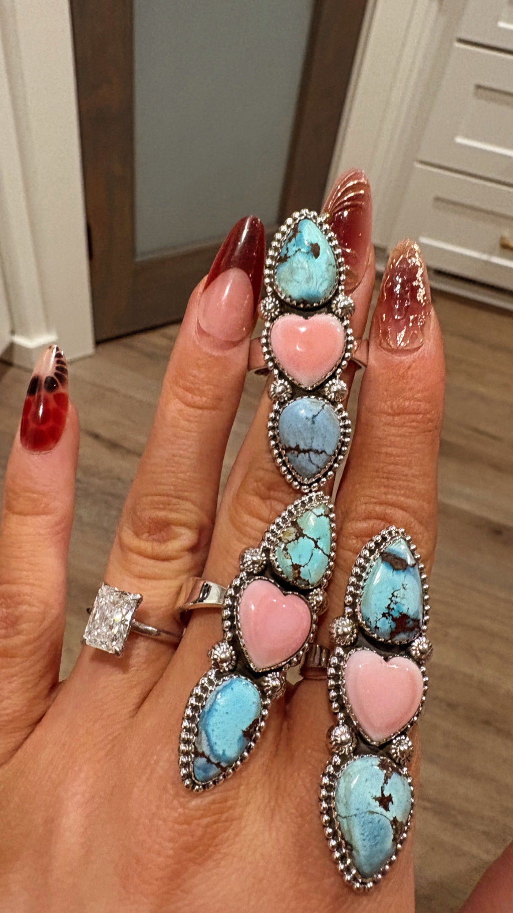 Valentine’s Collection: Golden Hills & Pink Conch Crawler Rings (Adj. size 6-10)