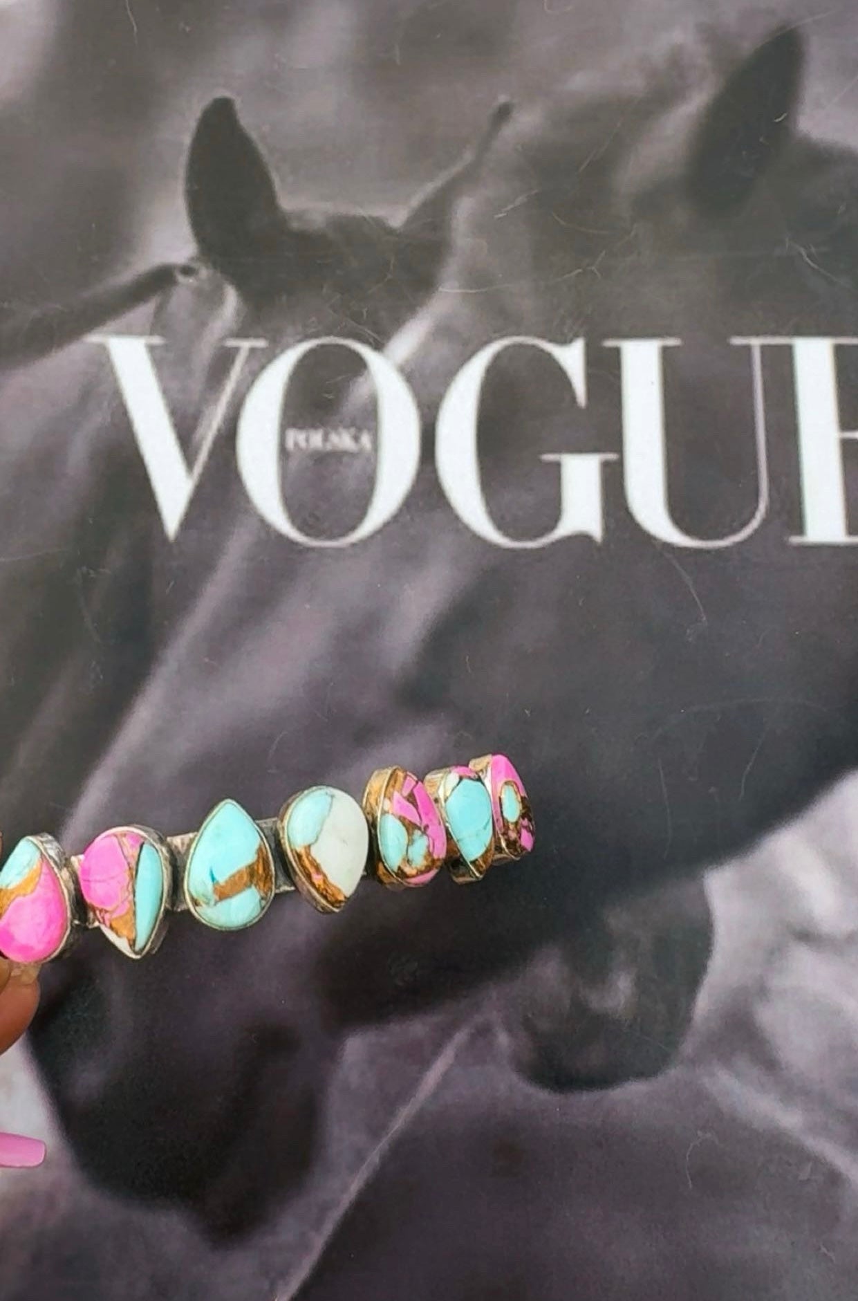 STERLING PLATED STACKER CUFFS: 925 Plated 7 Stone Cuffs (Kingman/White Buffalo/Cotton Candy Turquoise)