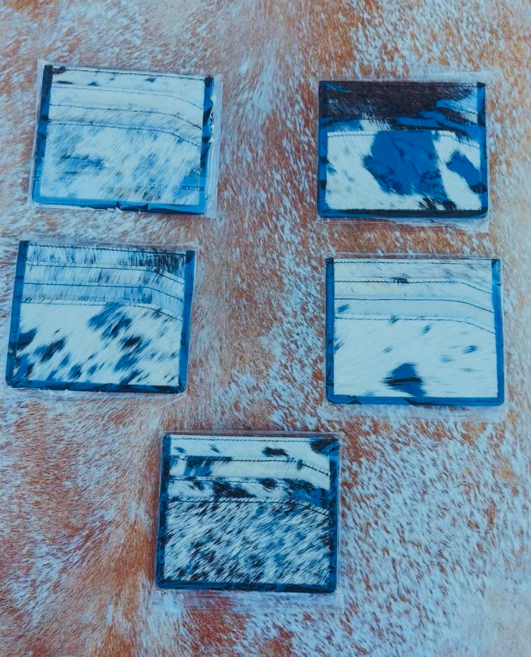 BLACK & WHITE COWHIDE CARD HOLDERS: 4x3.5” (5 total card slots) All super similar/random!