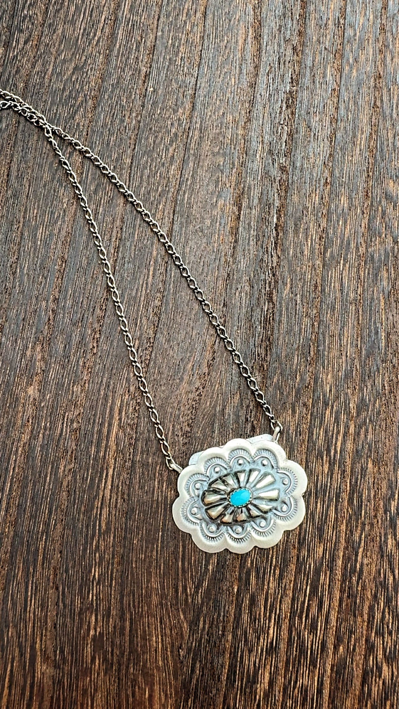 Lavina Benally Navajo Made Kingman Concho Sterling Necklace 20” adj. chain