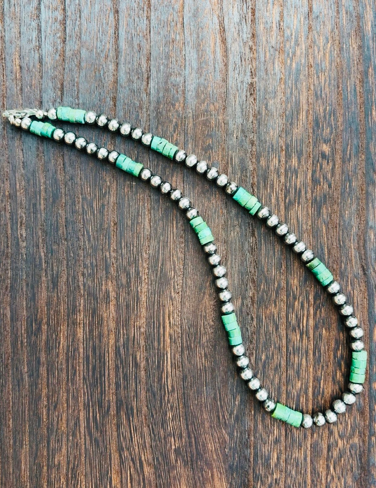 “THE DUTTON” 6mm Hematite Pearls with Green Turquoise Beads (non tarnish & hypoallergenic)**1.5 week biz day TAT to be strung!