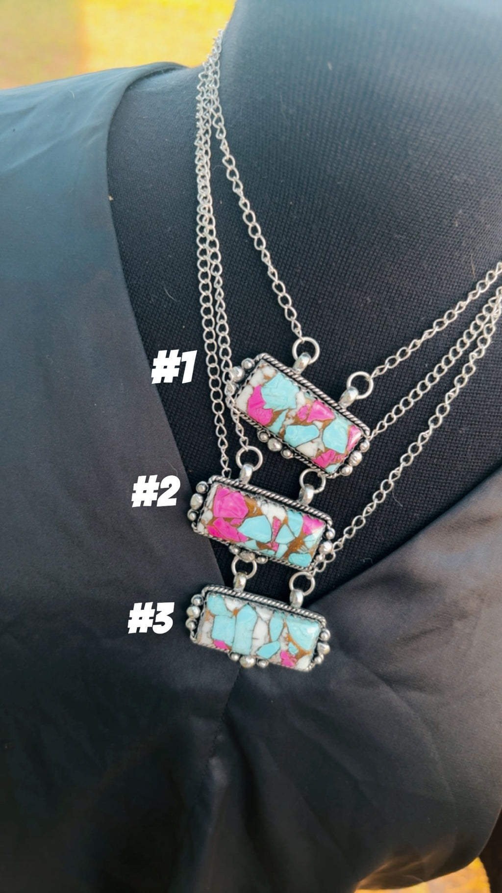 COTTON CANDY JUMBO BAR NECKLACES: Sterling Silver Plated 1 3/4” by 3/4” & 20” adjustable chain