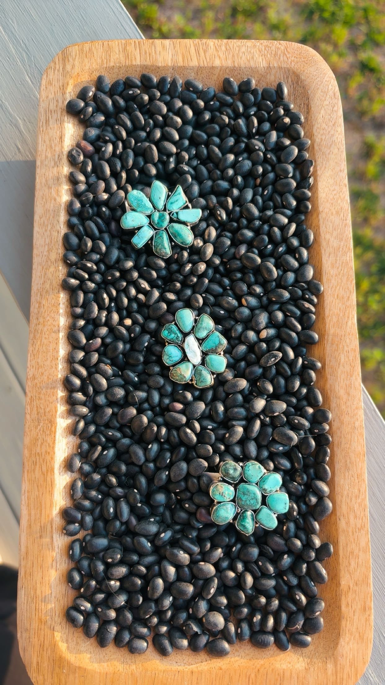 Natural Turquoise Sterling Plated Cluster Rings!