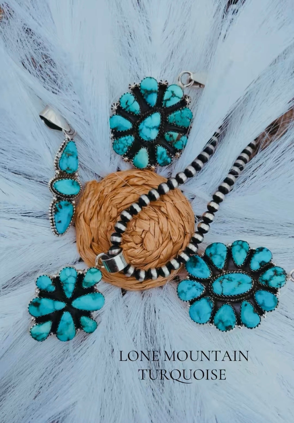 LONE MOUNTAIN TURQUOISE: Sterling Silver Cluster Pendants (all fit up to 7mm pearls)