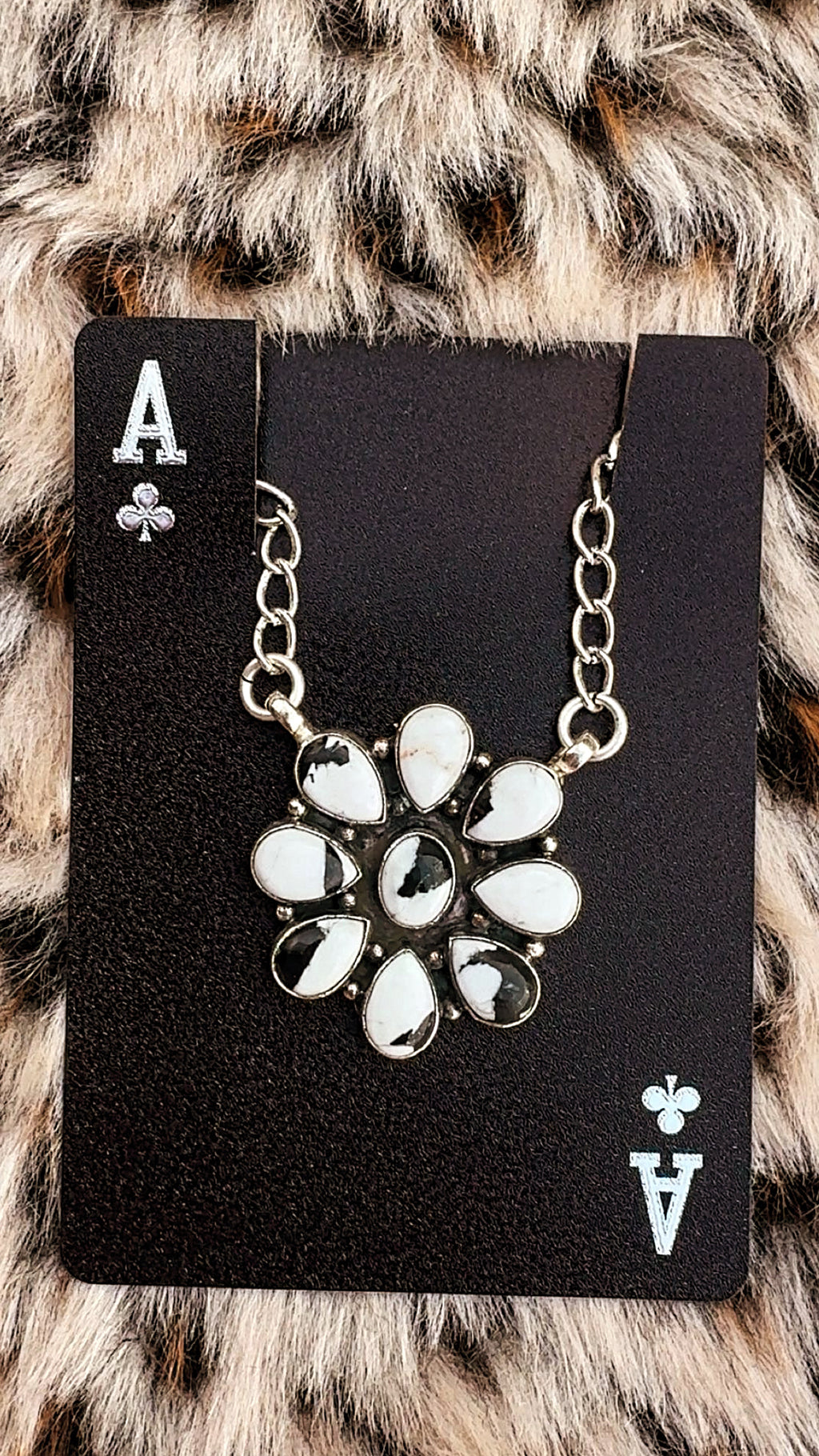 WHITE BUFFALO PLATED CLUSTER NECKLACES: Sterling 925 Plated! 1 1/8” with 20” adjustable chain