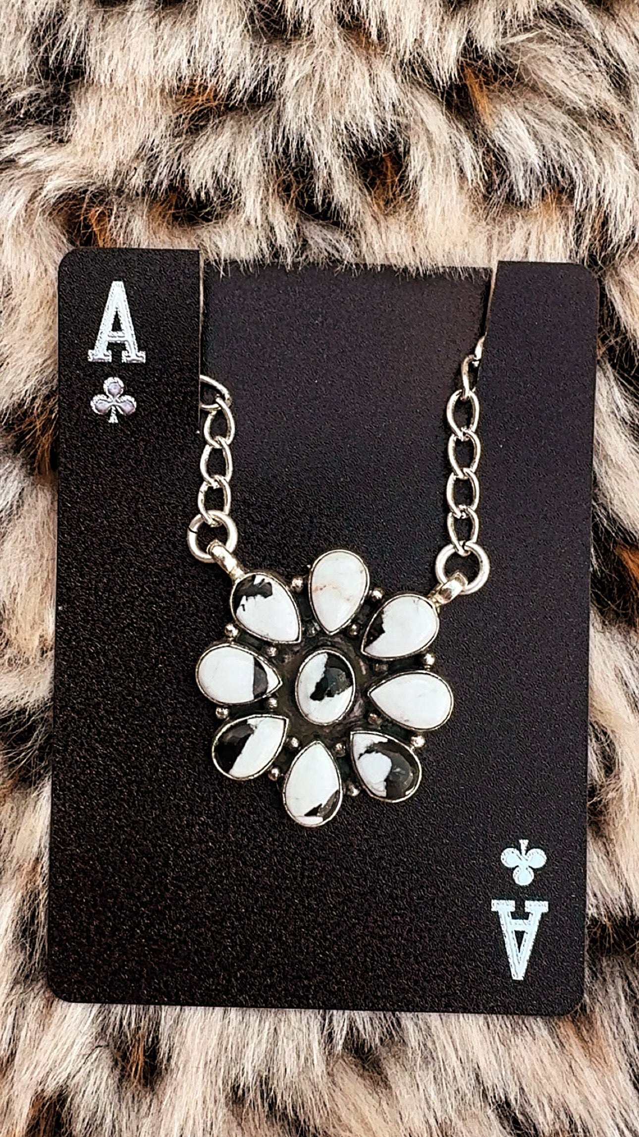 WHITE BUFFALO PLATED CLUSTER NECKLACES: Sterling 925 Plated! 1 1/8” with 20” adjustable chain