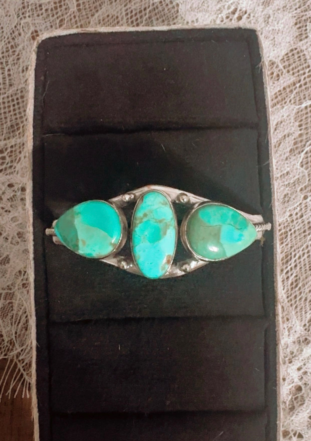 Kingman Triple Stone Cuff: Sterling 925 Plated! Fits 5.5-7” wrist