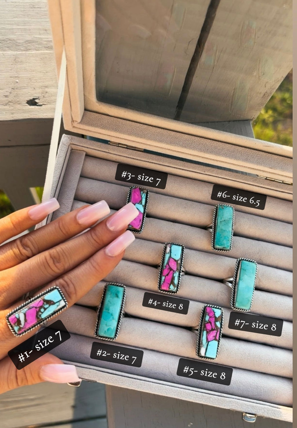 KINGMAN & COTTON CANDY BAR RINGS: Sterling Silver 925 Plated & Stamped (sizes 6.5-8)