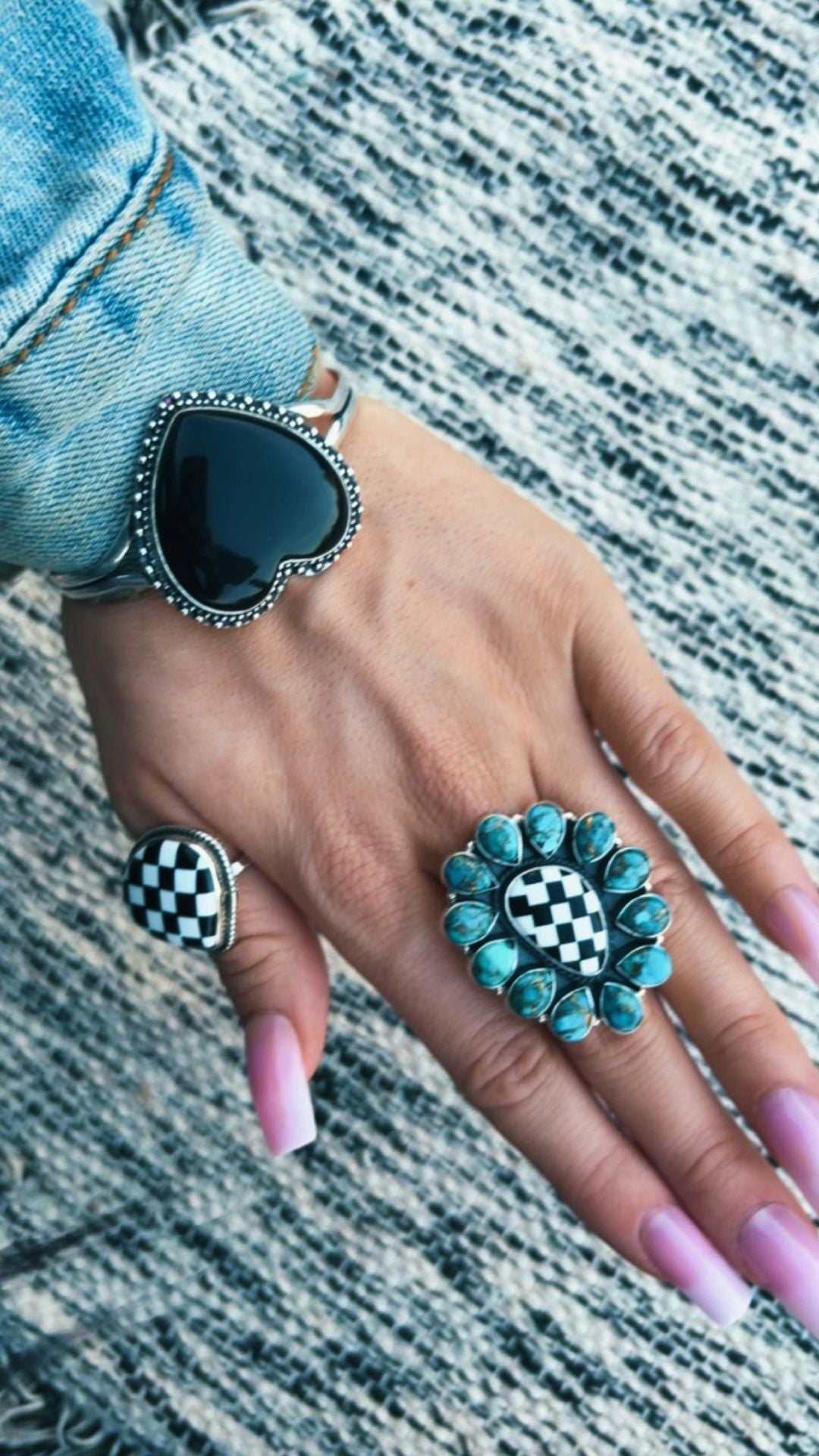 CHECK ONYX & TURQ DROP: Sterling Silver 925 Plated & Solid Pieces