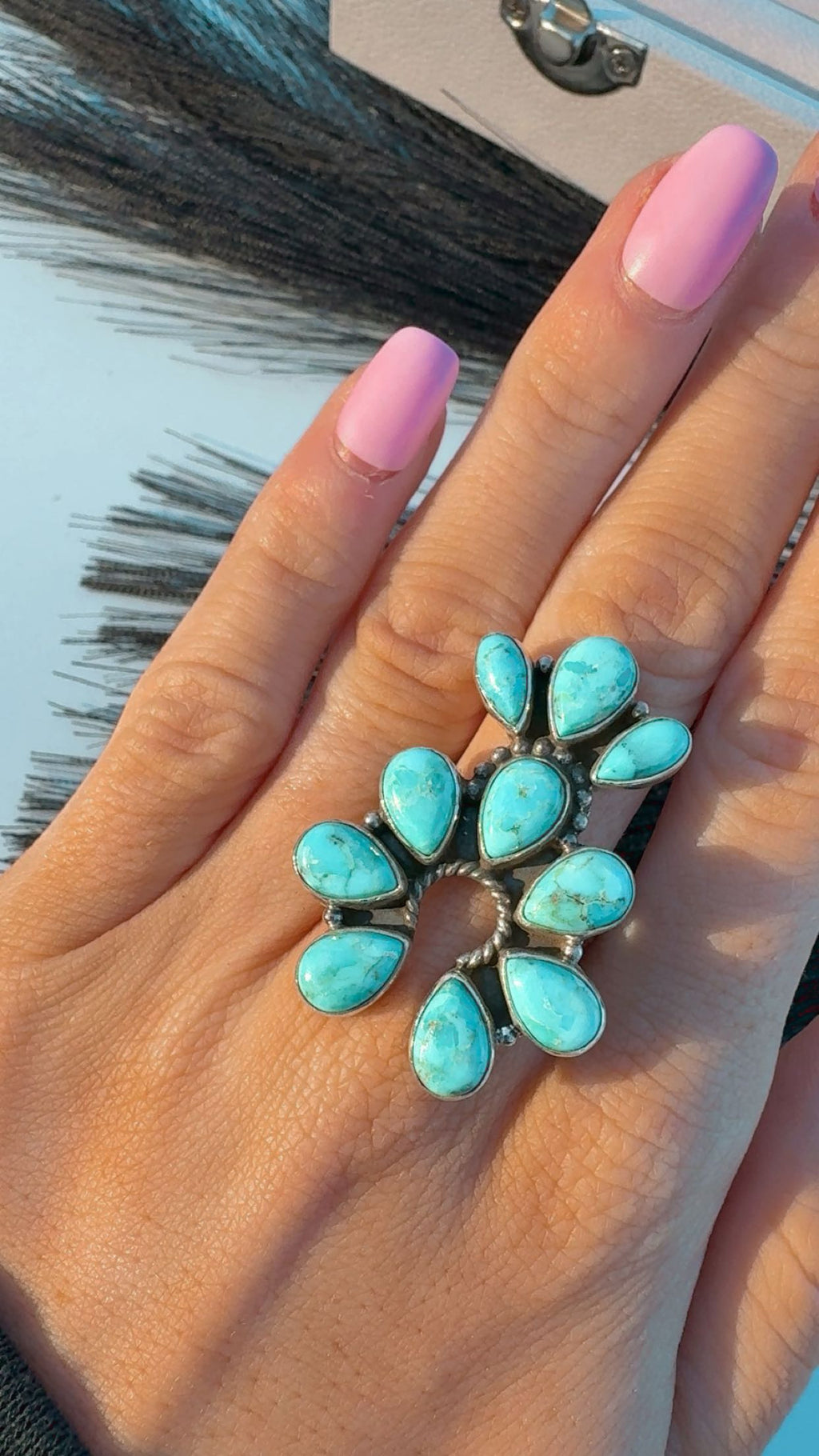 NAJA RINGS: Adjustable Kingman & Wild Horse 10 Stone Sterling Silver Rings