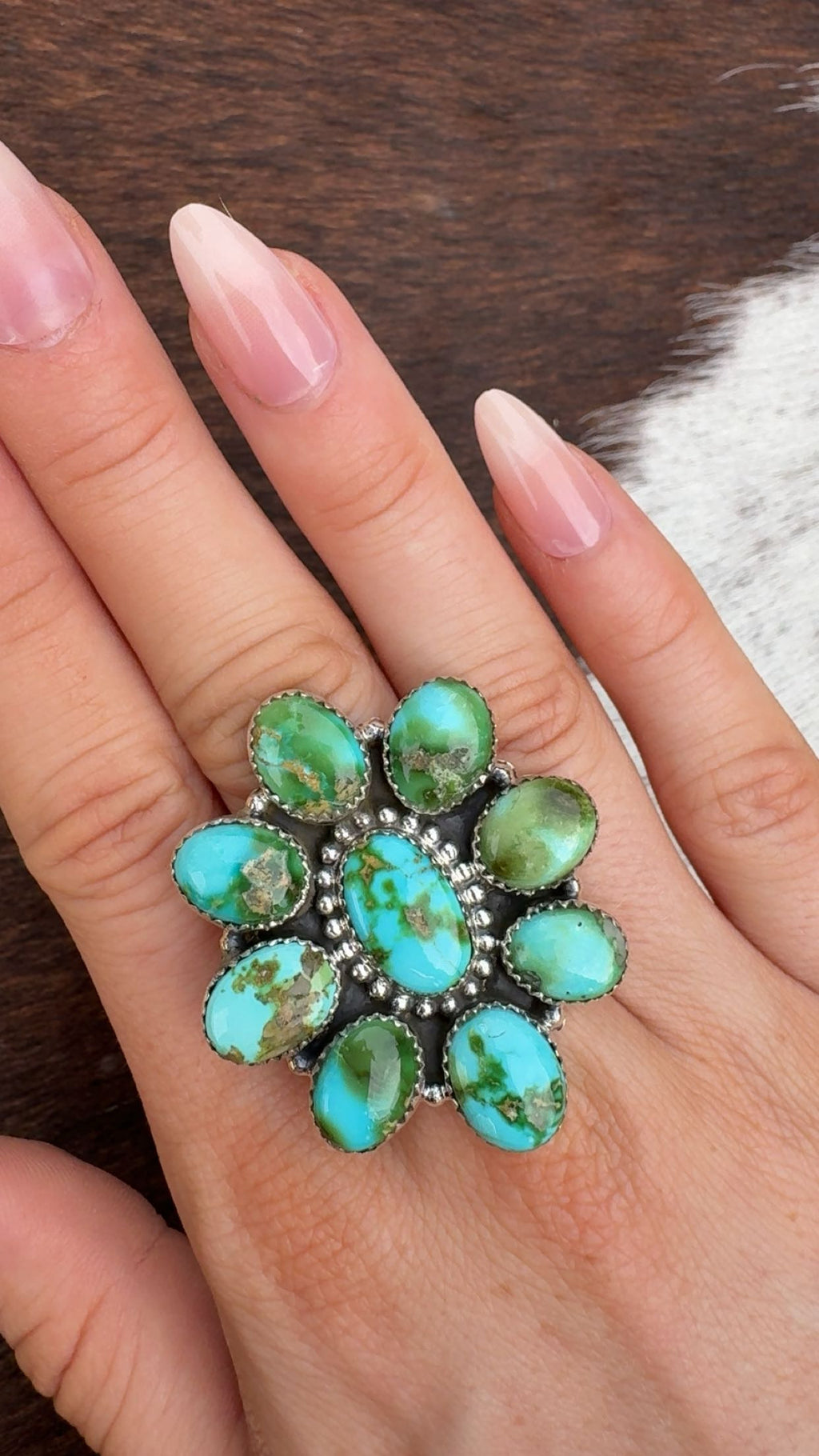 SONORAN TURQUOISE CLUSTER RINGS: Solid Sterling 925, Adjustable size 6-9.5 (All 1.5-1.75”)