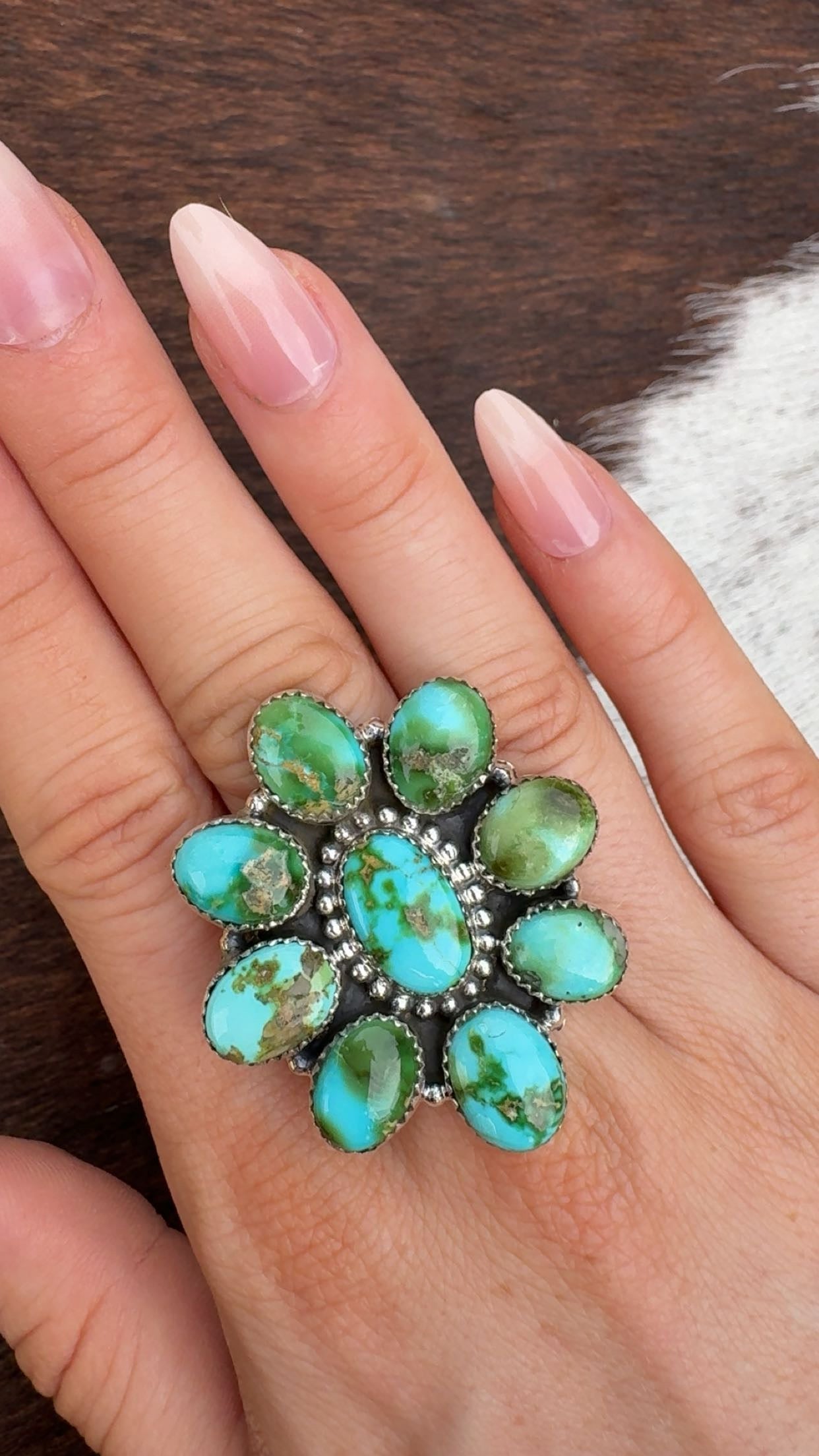 SONORAN TURQUOISE CLUSTER RINGS: Solid Sterling 925, Adjustable size 6-9.5 (All 1.5-1.75”)