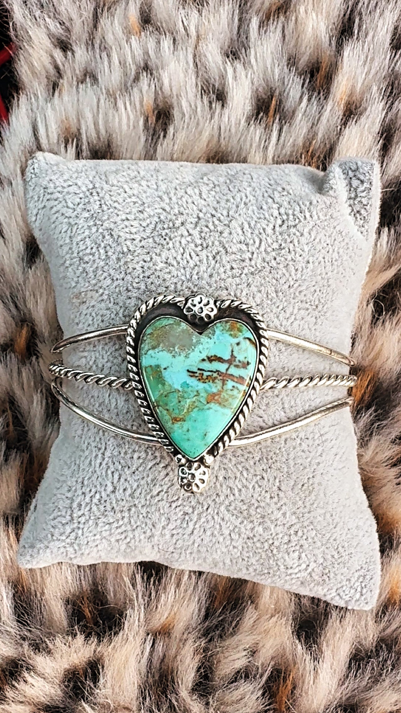 Kingman Statement Heart Cuff: Sterling Silver 925 Plated (fits 6-7.5” wrist)