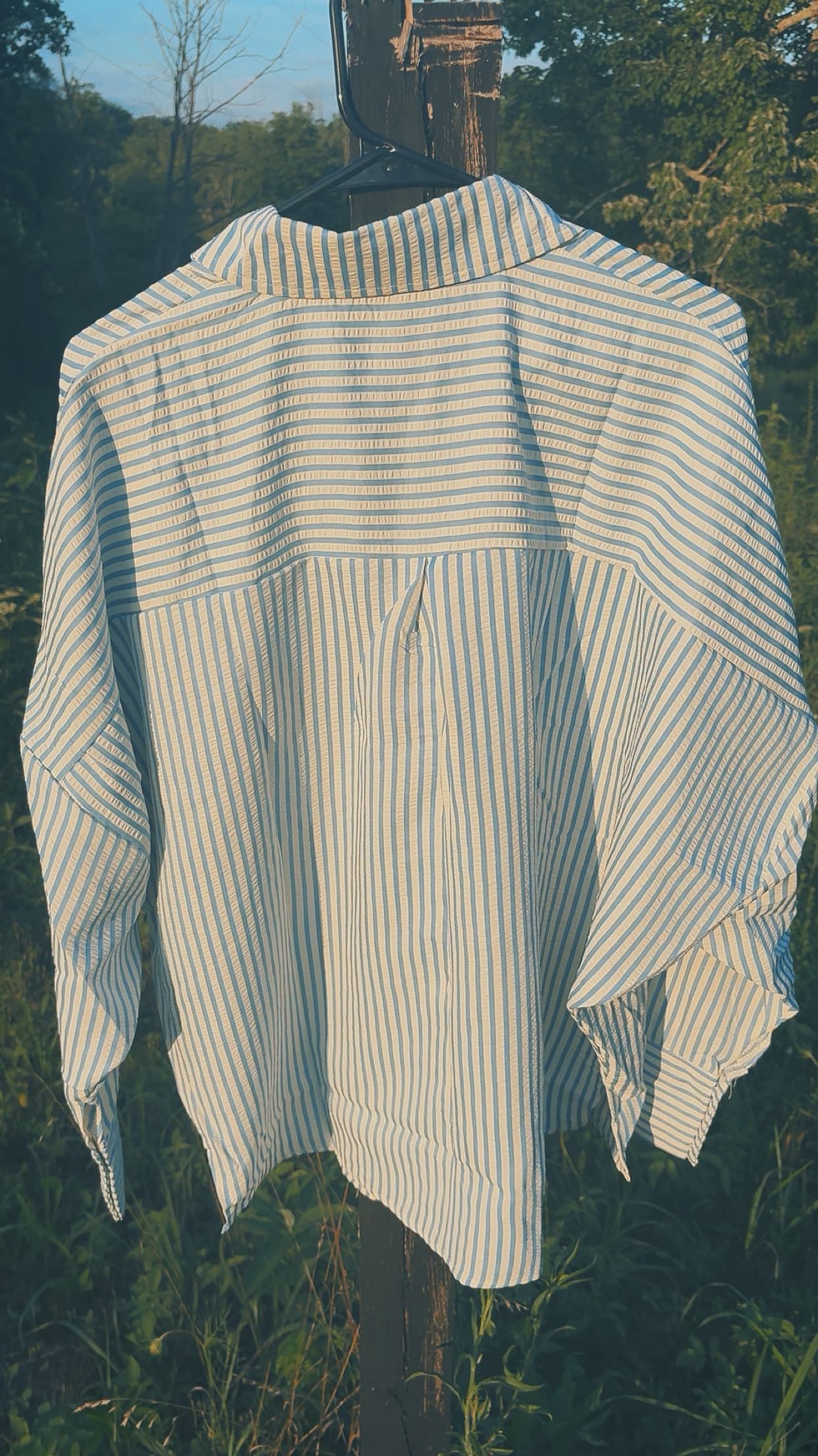 “SADDLE STRIPE TOP” Black & Baby Blue, Women’s S-L